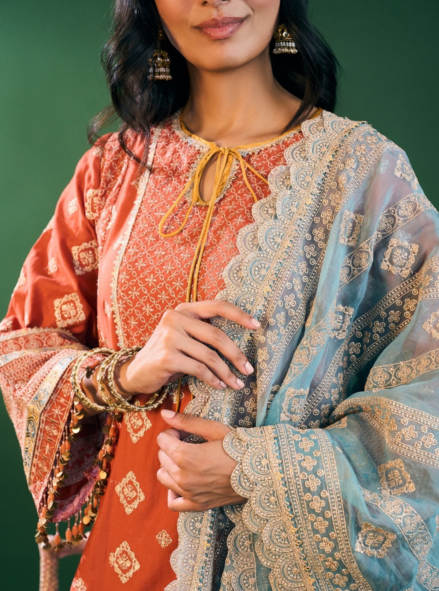 Hira Pima Satin Orange Kurta Set