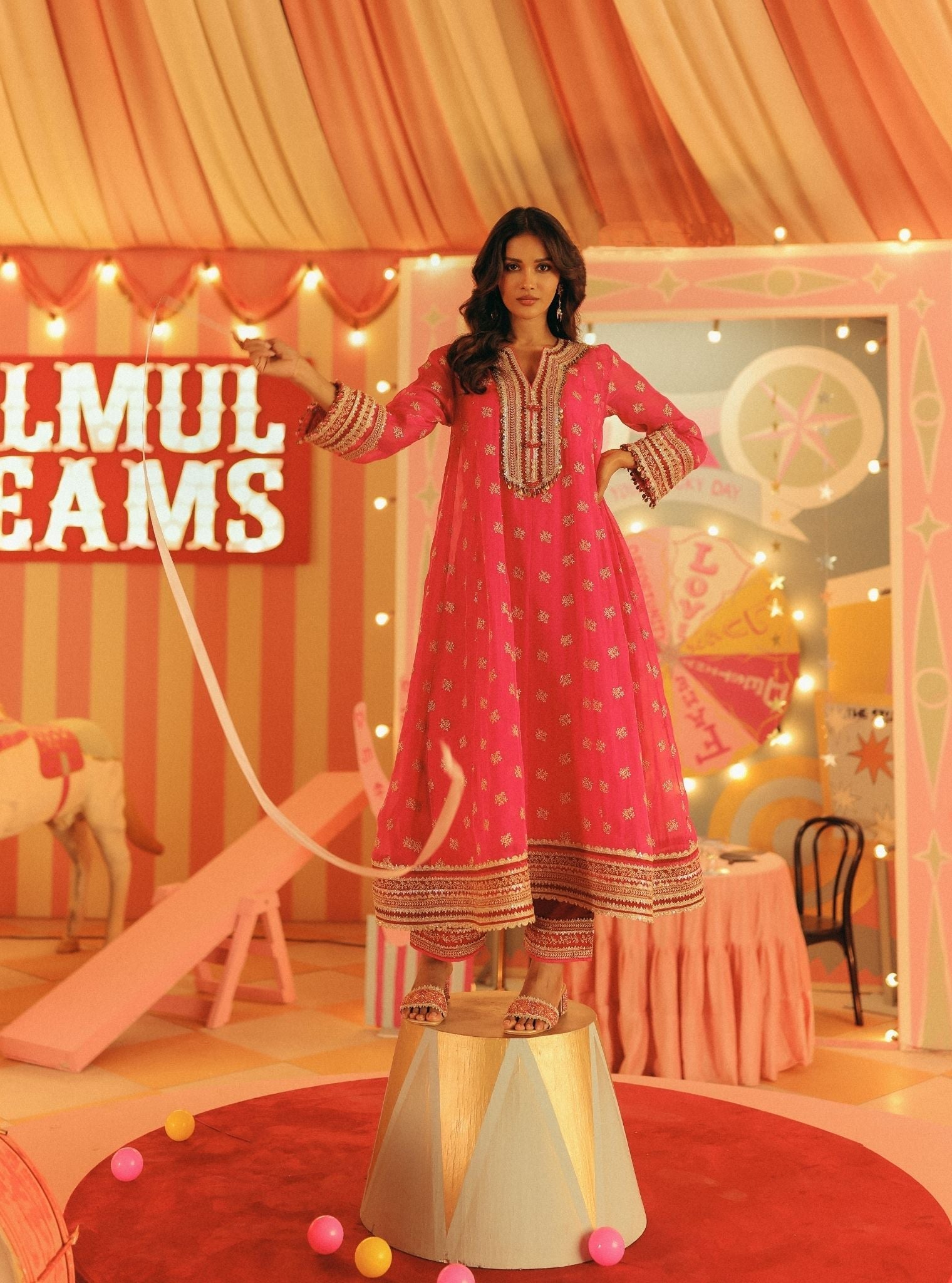 Ivana Organza Fuchsia Anarkali Kurta Set