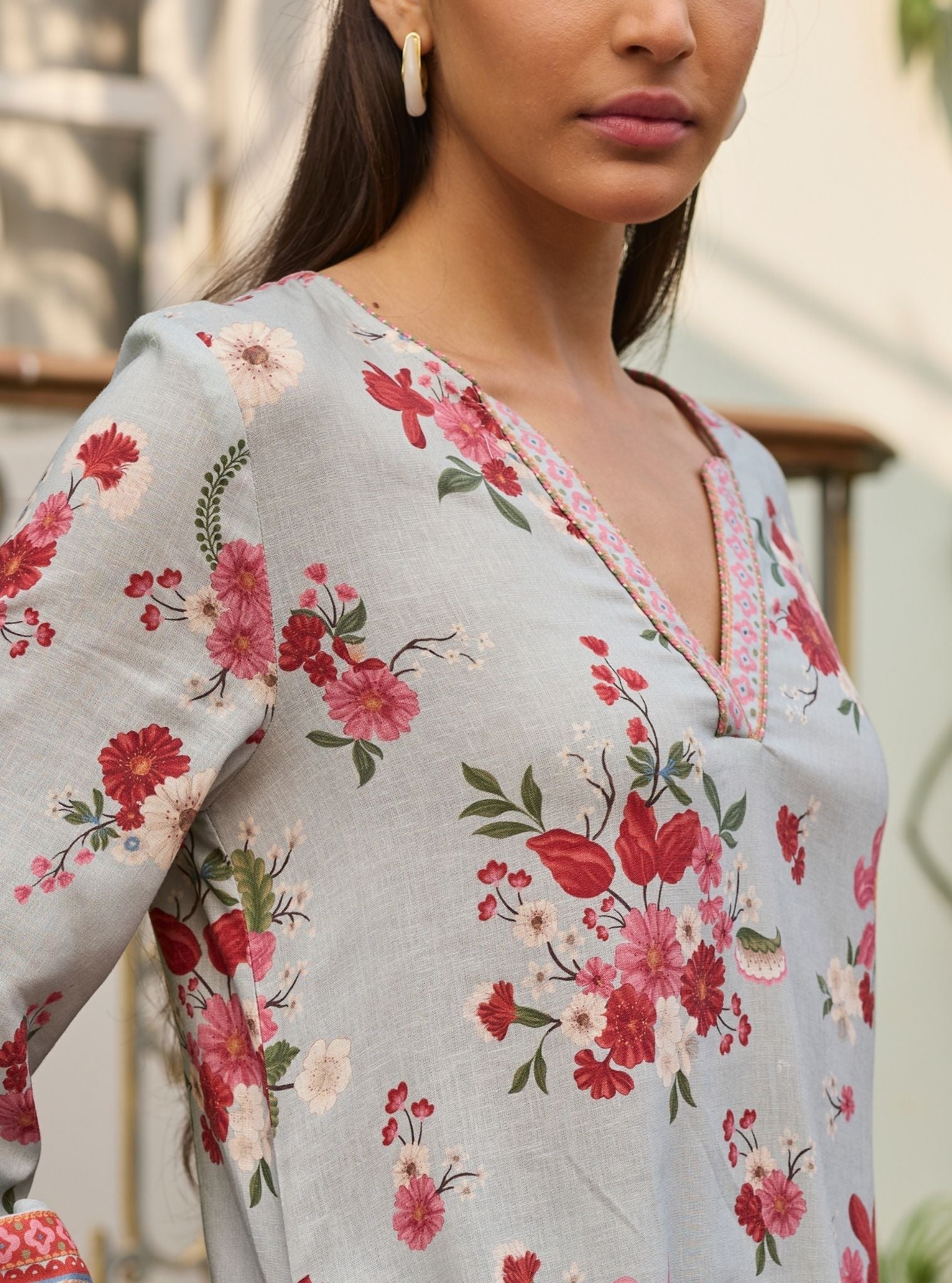 Aelani Linen Printed Blue Co-ord Set