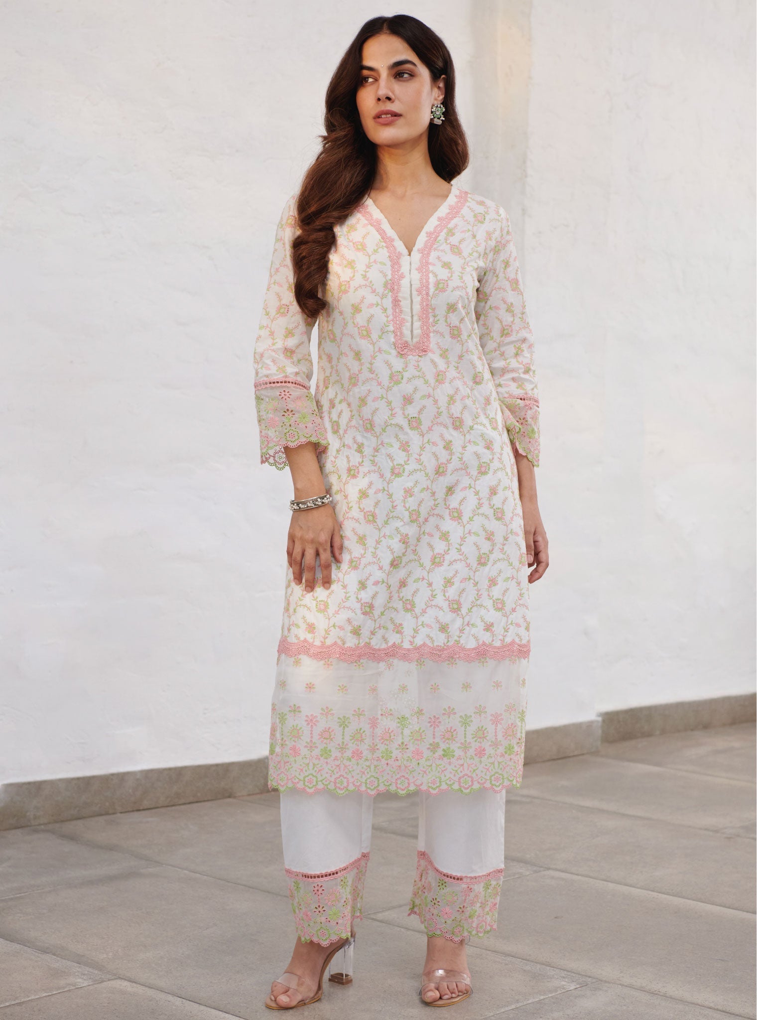 Mulmul Cotton Trent White Kurta With Trent White Pant