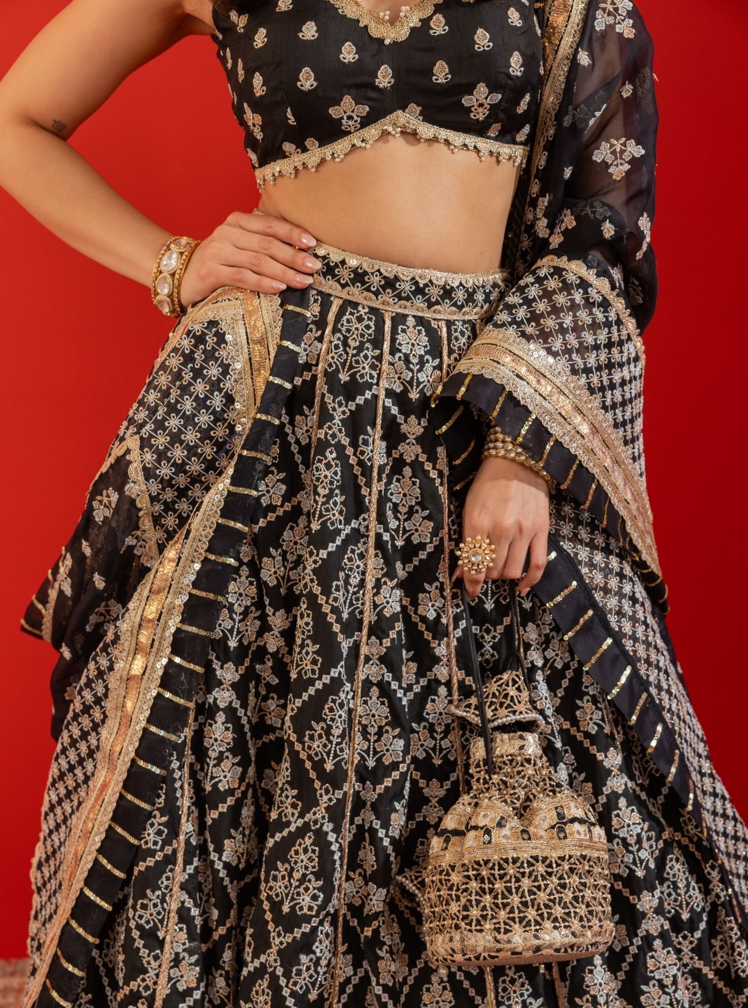 Anton Bemberg Silk Black Lehenga