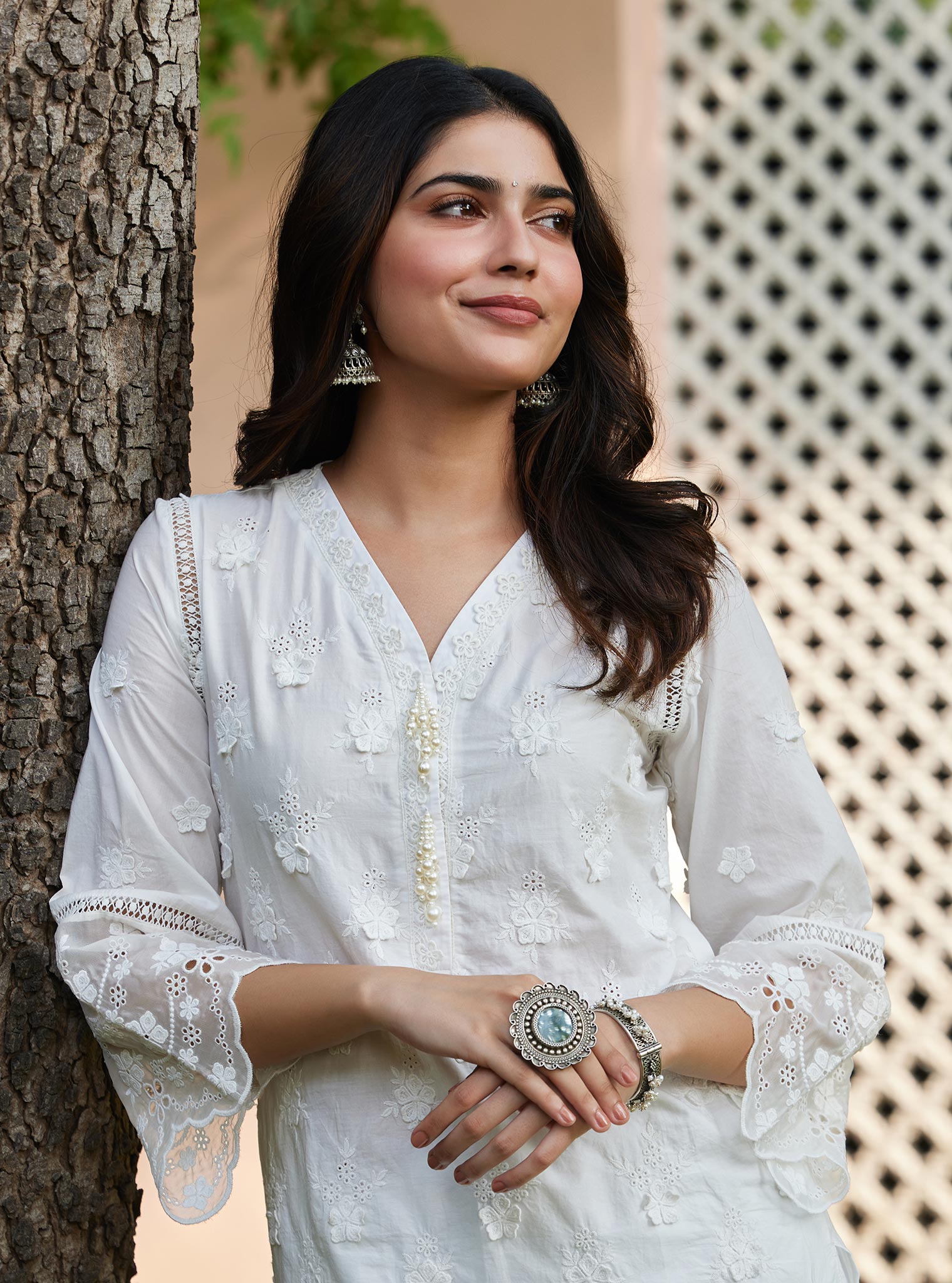 Reeva Supima Cotton Off White Kurta with New Pintuck White Pant Set