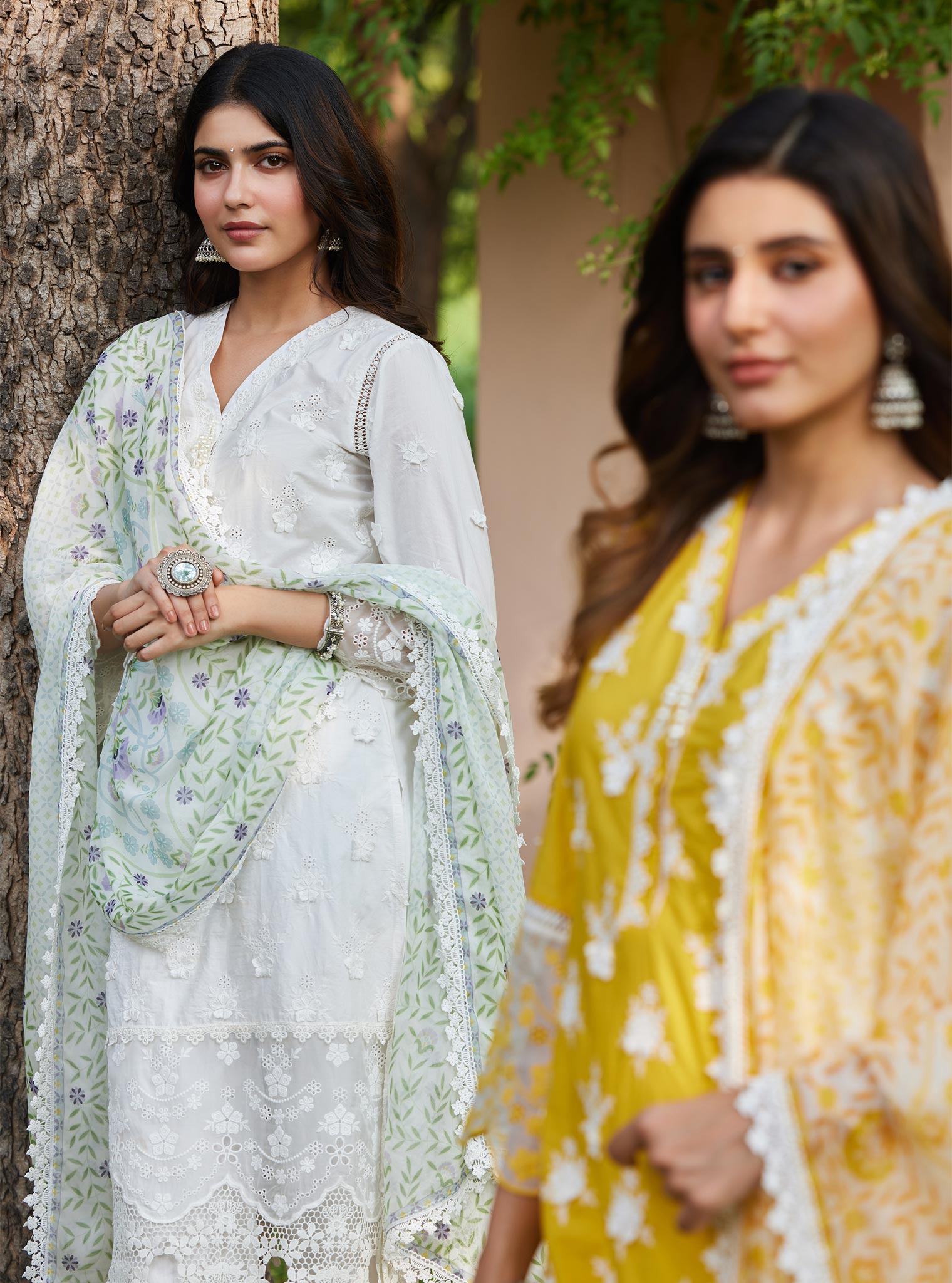 Mulmul Cotton Reeva Off White Kurta with Mulmul Cotton Reeva Off White Pant