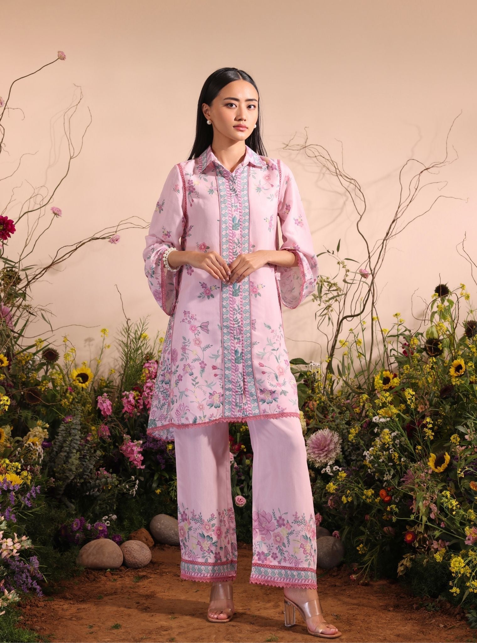 Mulmul Lawn Printed Niamh Pink Shirt With Mulmul Lawn Printed Niamh Pink Pant