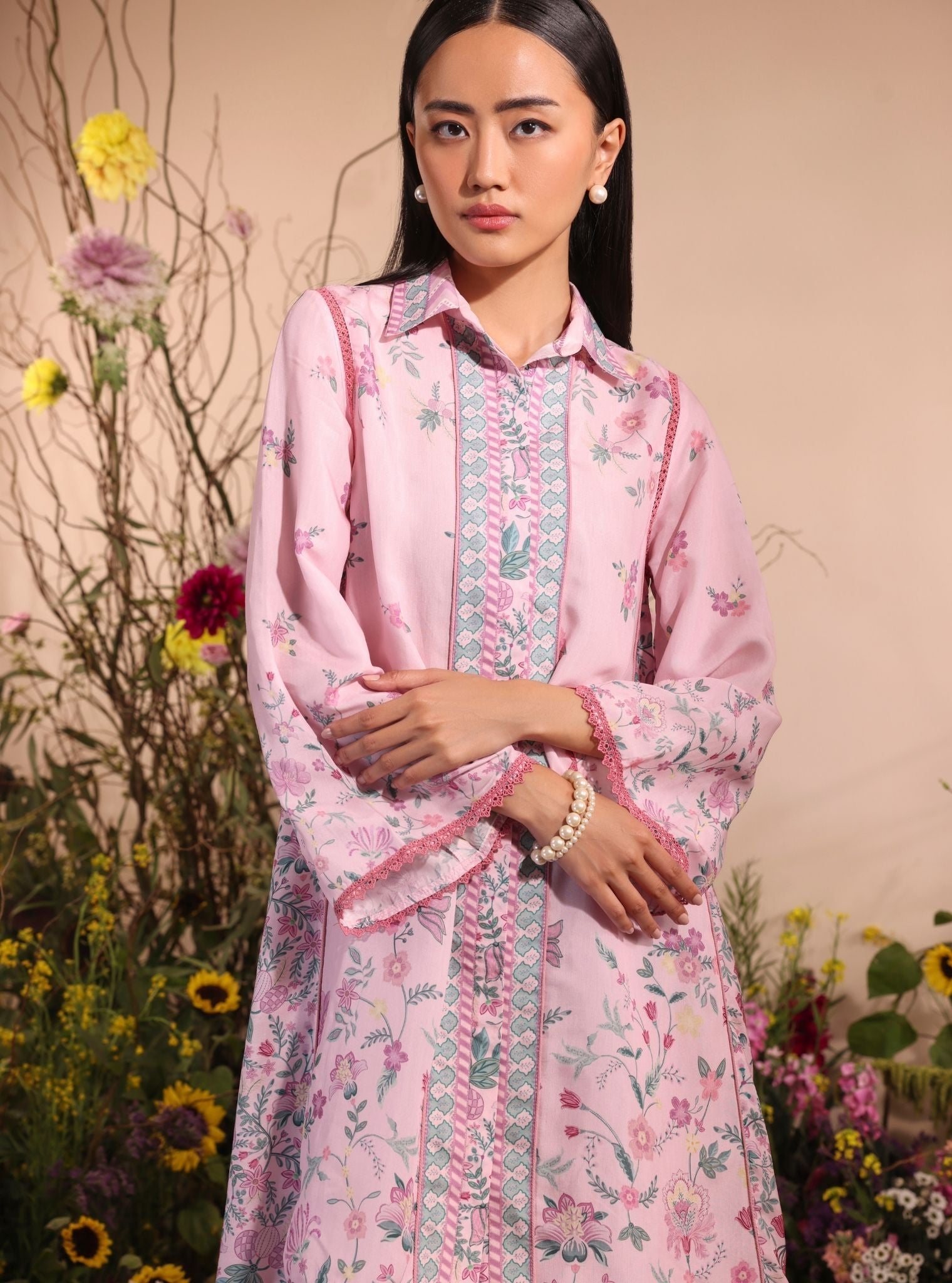 Mulmul Lawn Printed Niamh Pink Shirt With Mulmul Lawn Printed Niamh Pink Pant