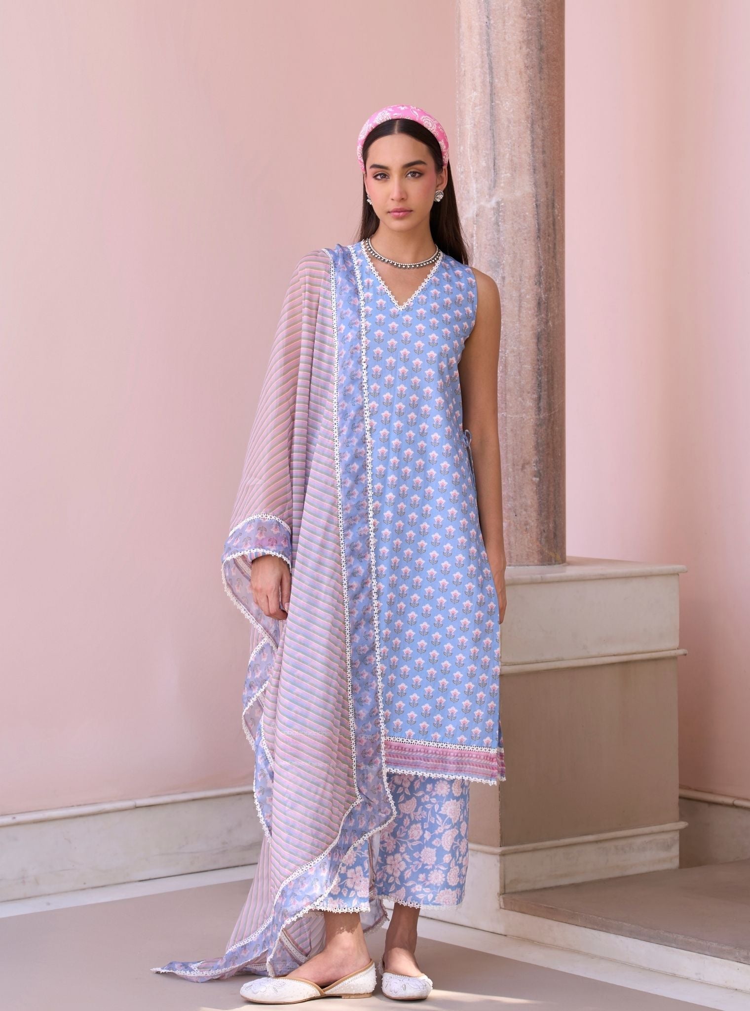 Rajvella Steel Blue Mulmul Supima Cotton Kurta & Pant Set