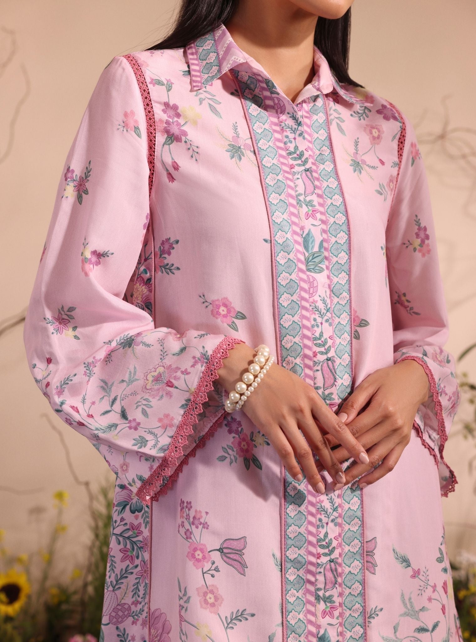 Mulmul Lawn Printed Niamh Pink Shirt With Mulmul Lawn Printed Niamh Pink Pant
