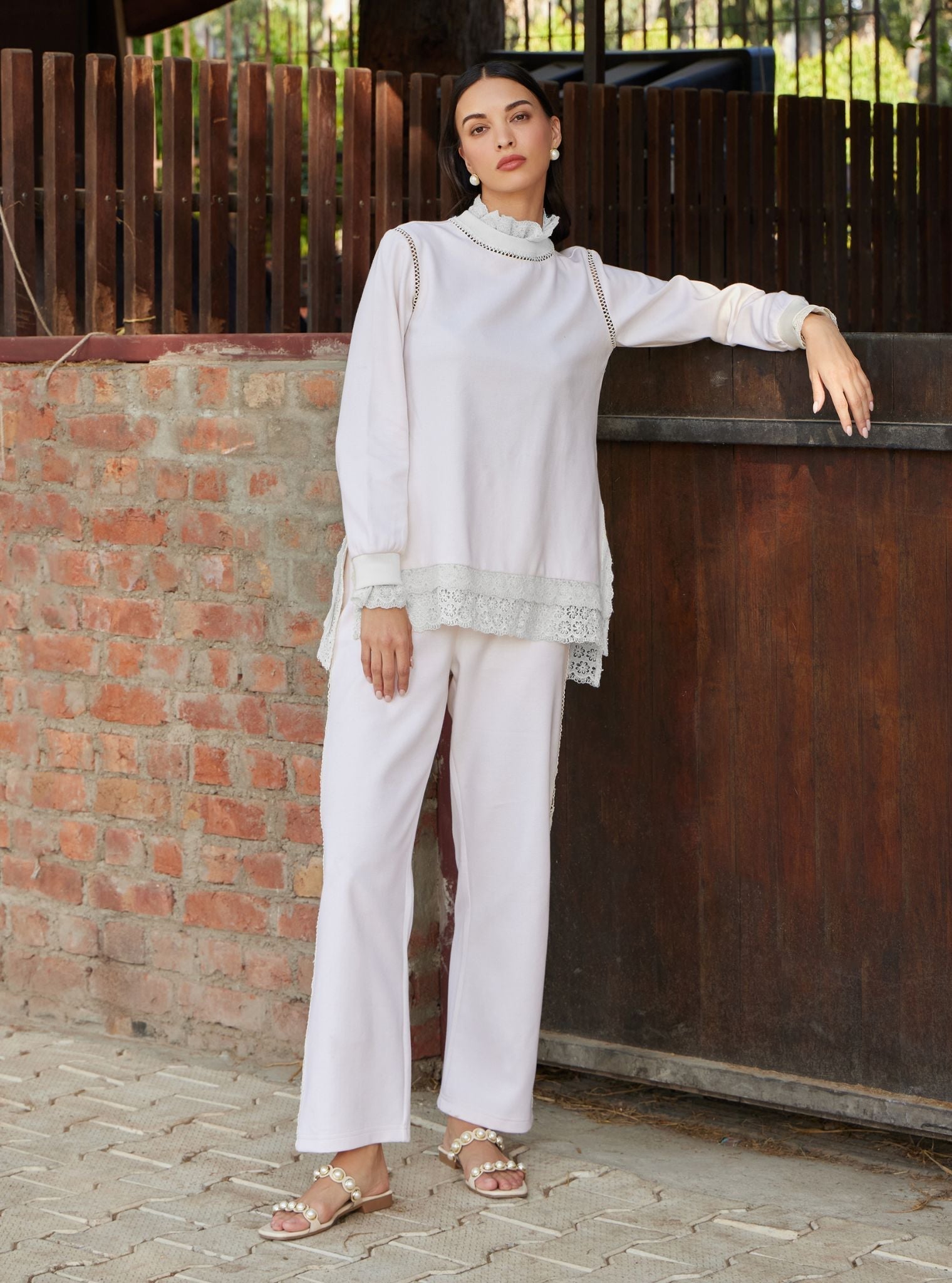 Mulmul Spacer Meleta Cream Top with Mulmul Spacer Meleta Cream Pant