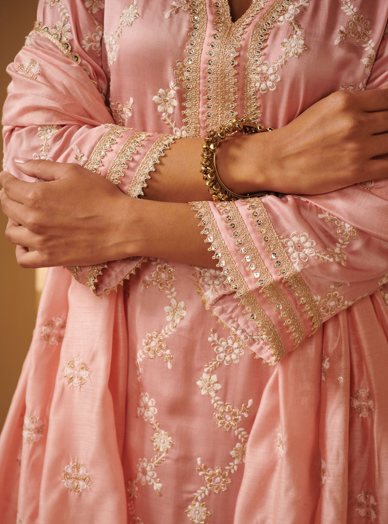 Mulmul Cupro Silk Avinya Pink Kurta With Avinya Pink Garara