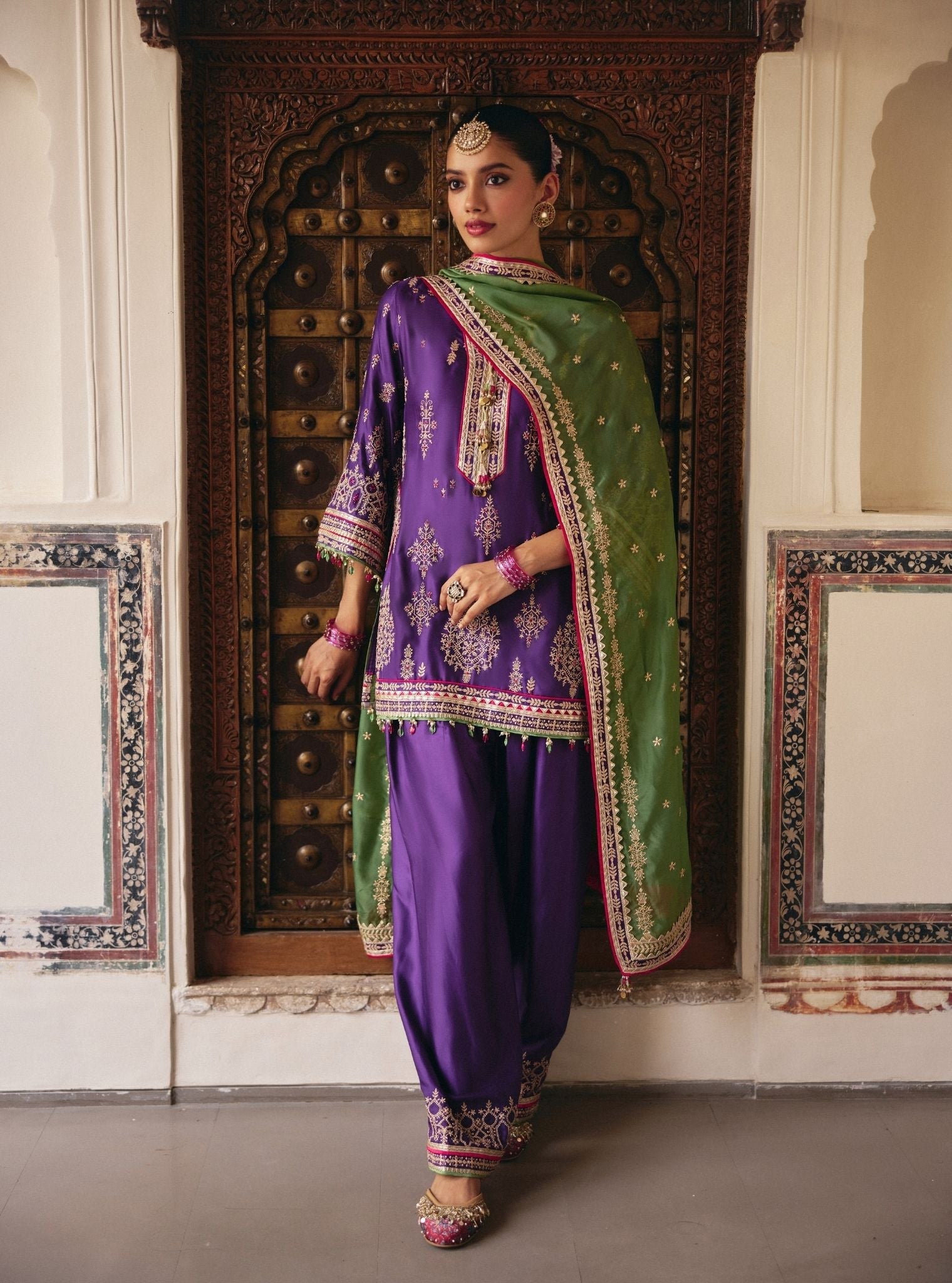 Jaani Cupro Satin Purple Kurta Set
