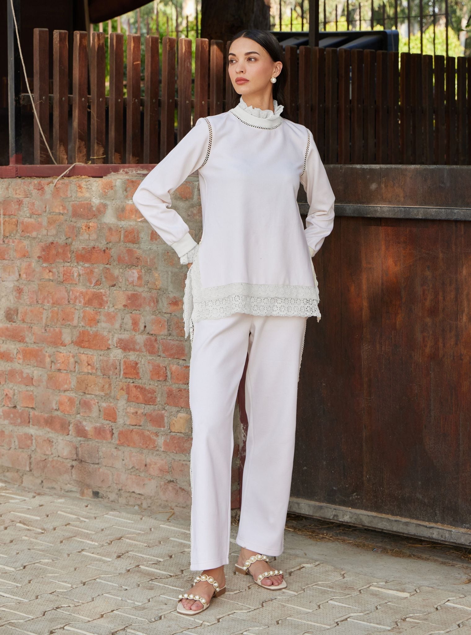 Mulmul Spacer Meleta Cream Top with Mulmul Spacer Meleta Cream Pant