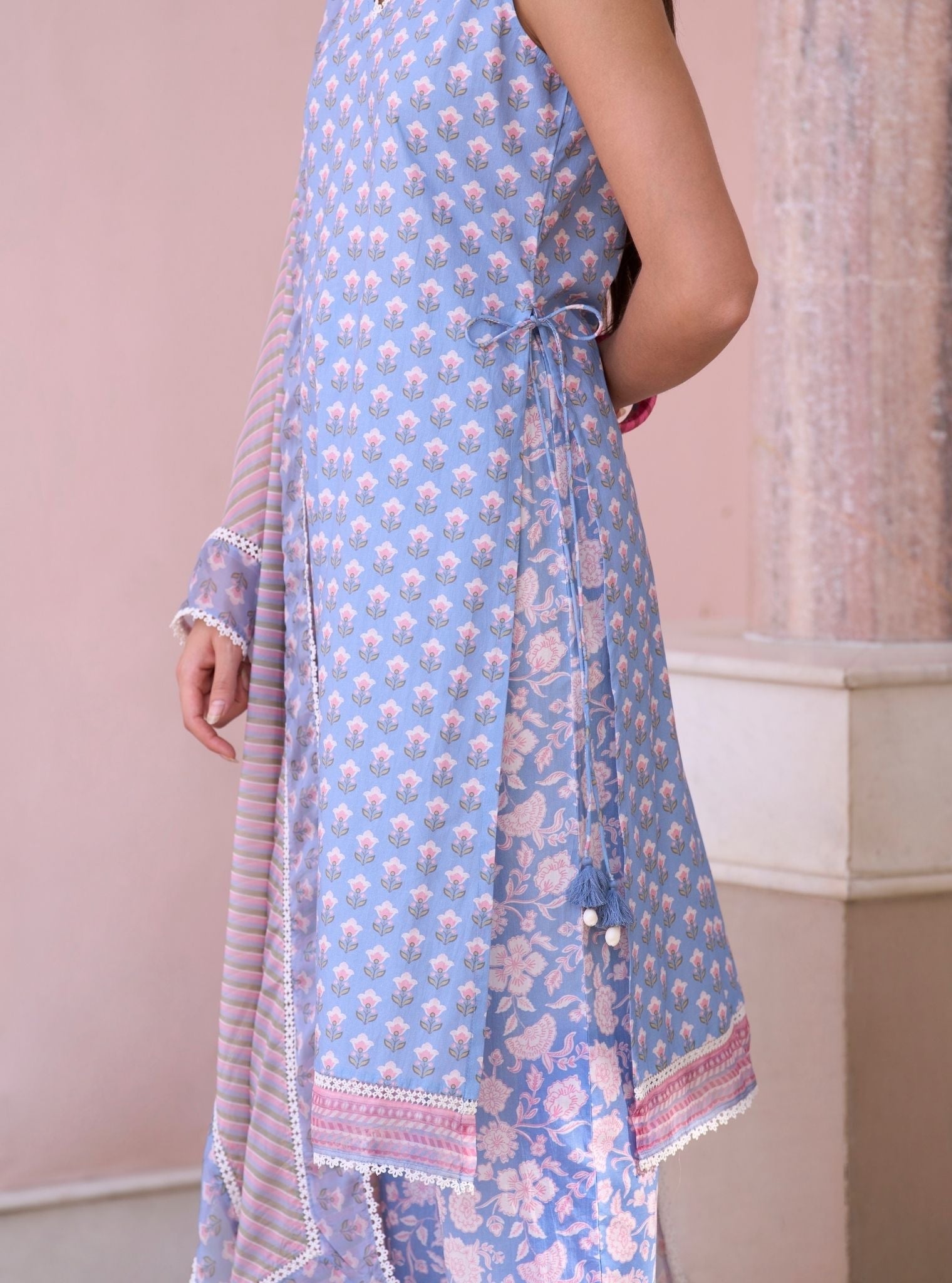 Rajvella Steel Blue Mulmul Supima Cotton Kurta & Pant Set