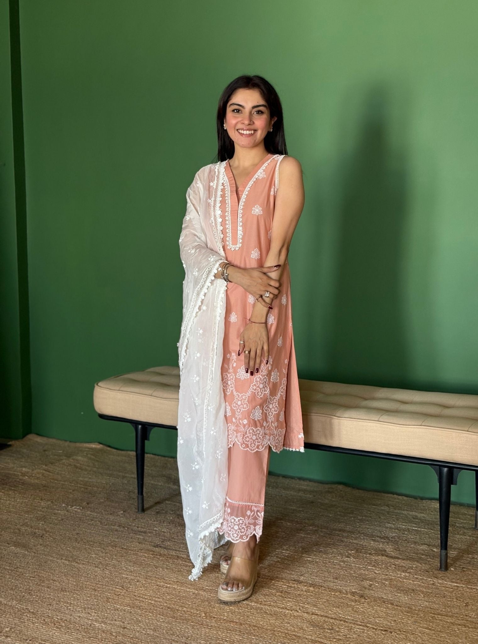 Tesni Supima Cotton Peach Kurta Set