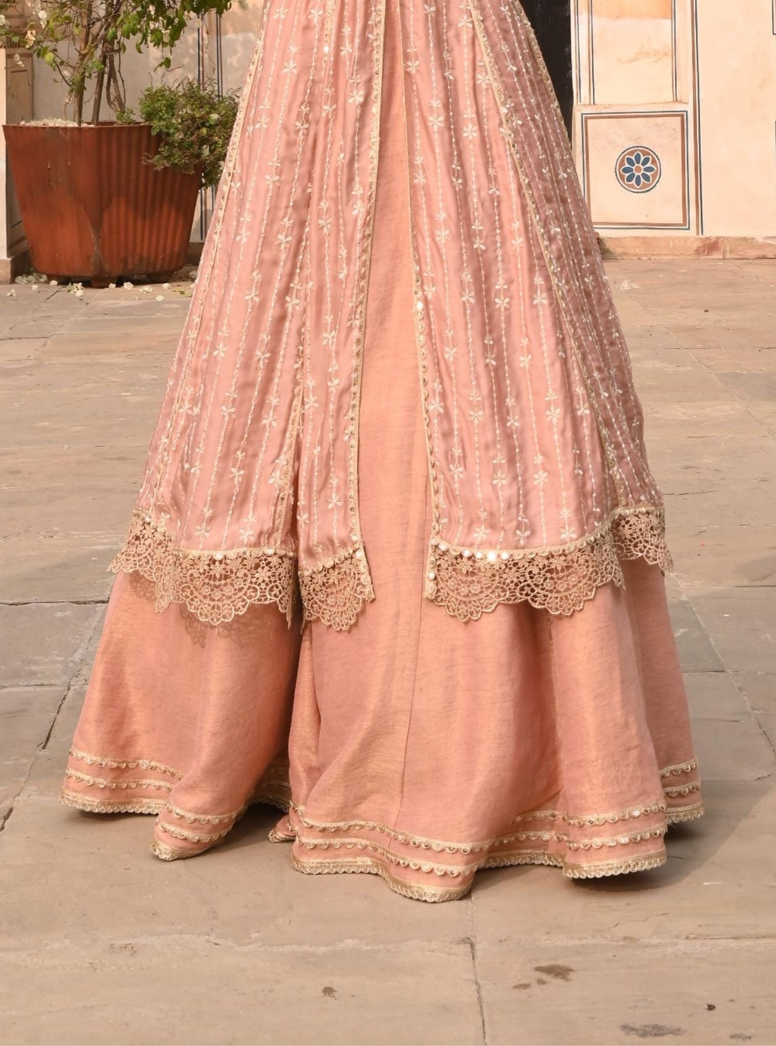 Jhoom Organza Satin Anarkali Light Pink Kurta with Lehenga Set