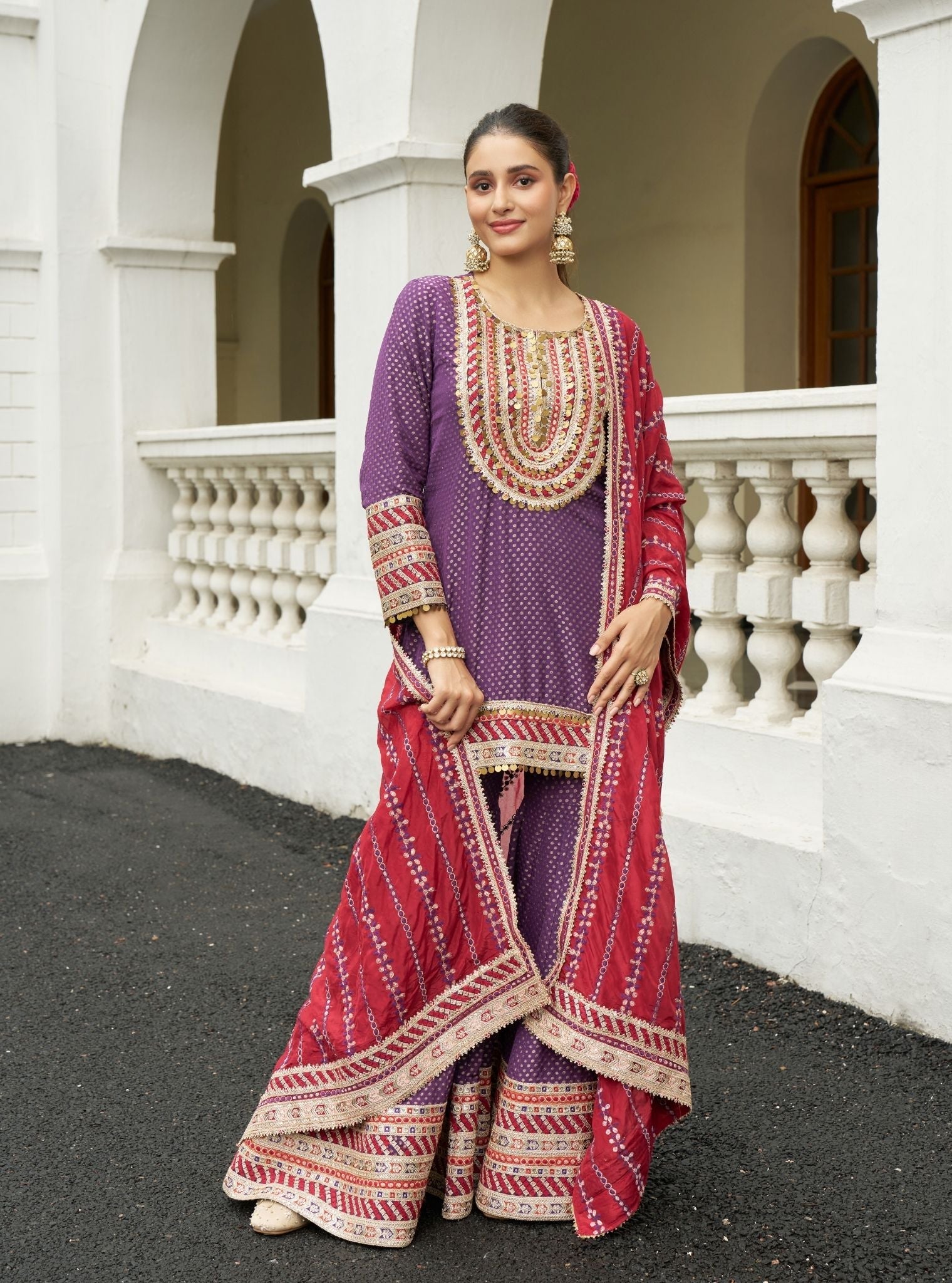 Eraya Purple Banarasi Garara Set