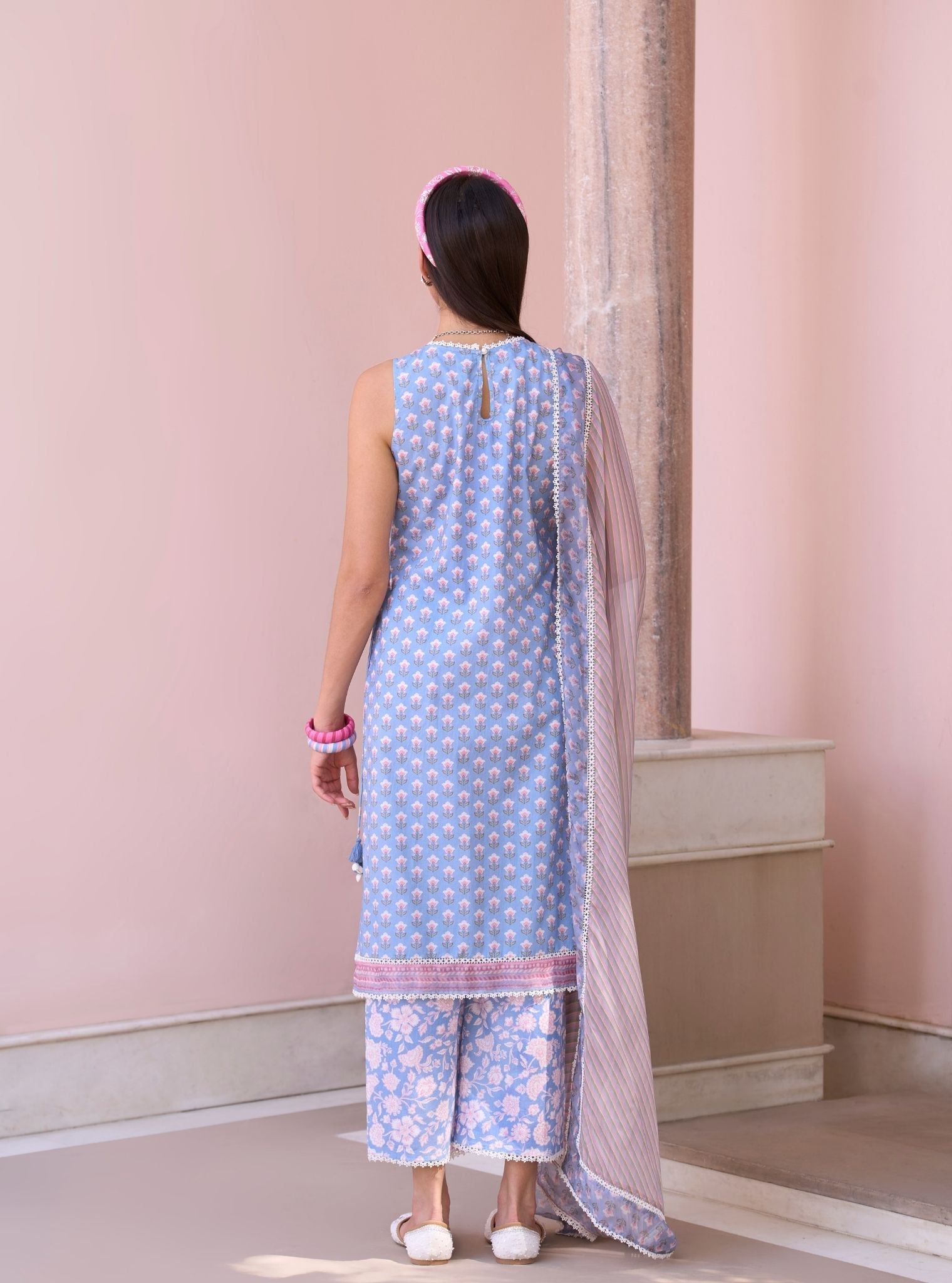 Rajvella Steel Blue Mulmul Supima Cotton Kurta & Pant Set