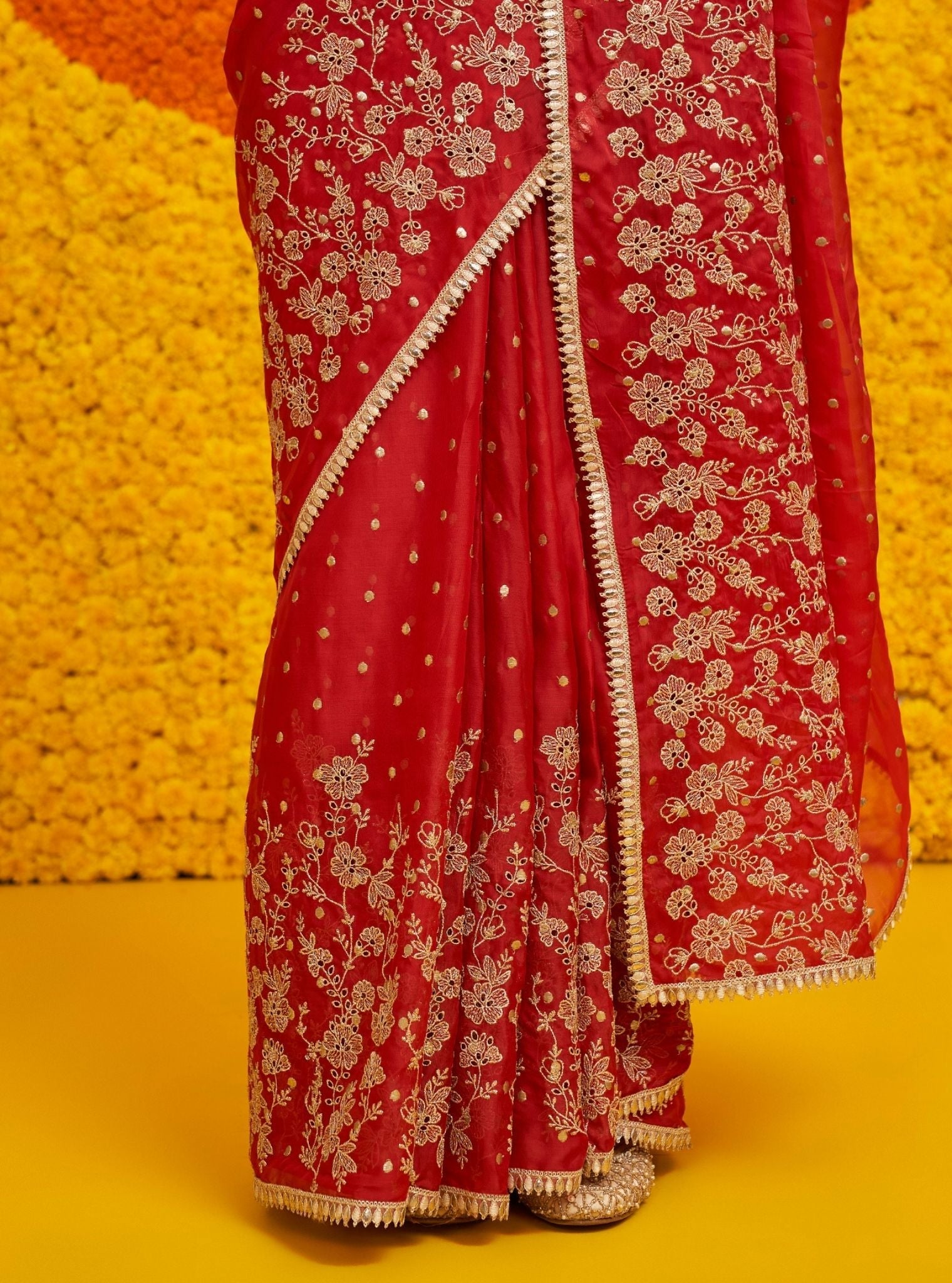 Mulmuil Organza Jigar Red Saree