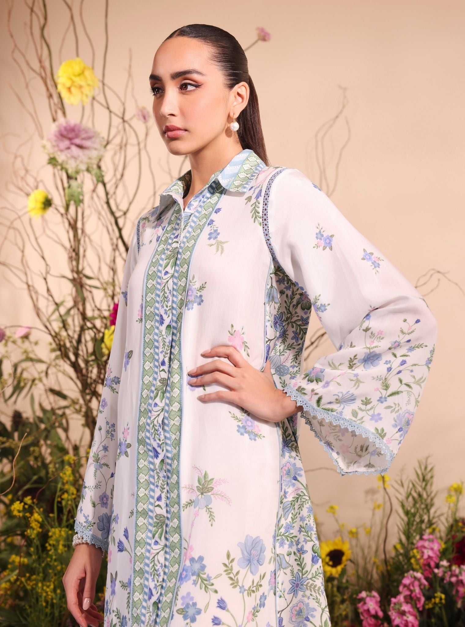 Mulmul Lawn Printed Niamh White Shirt With Mulmul Lawn Printed Niamh White Pant