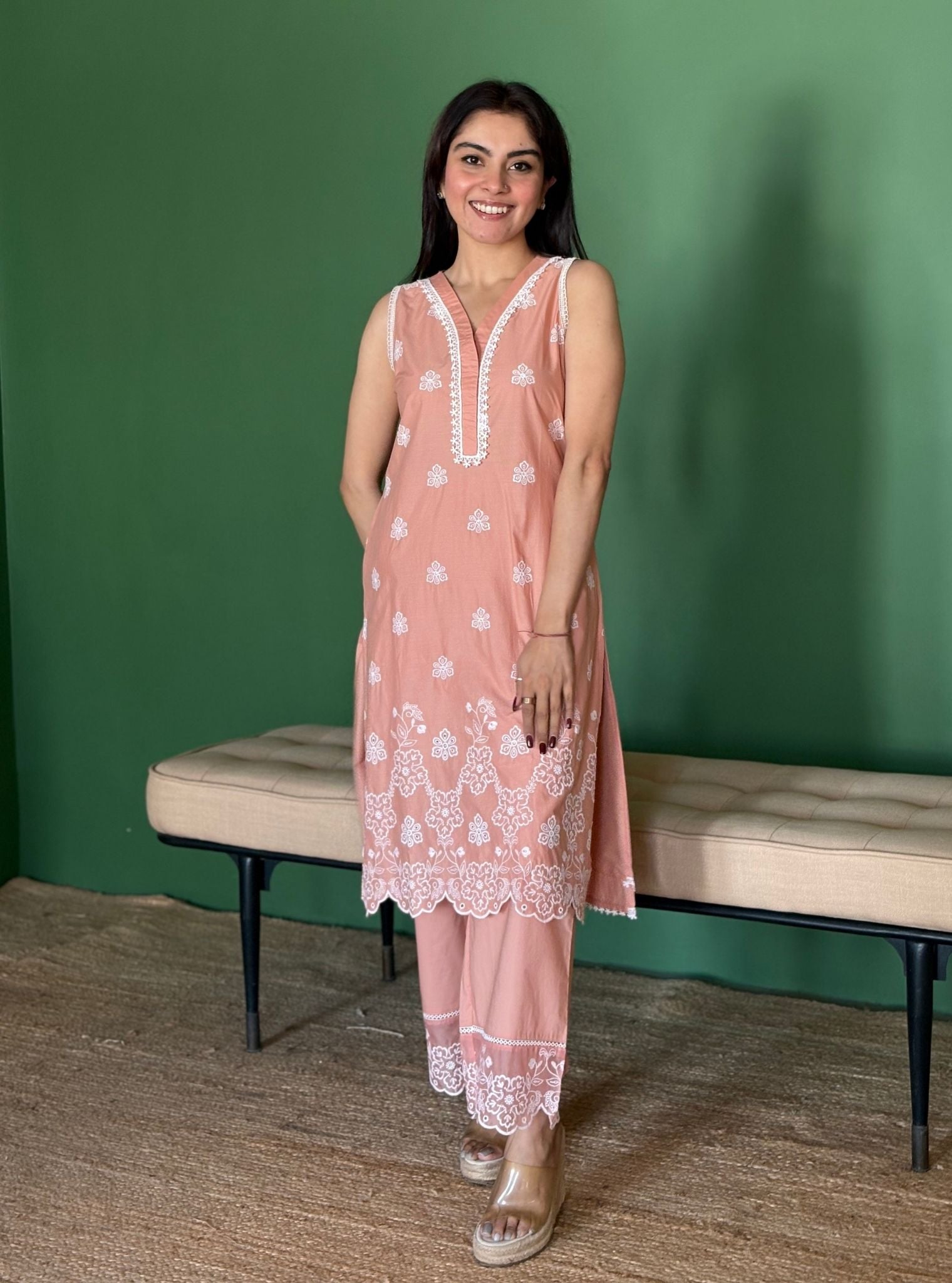 Tesni Supima Cotton Peach Kurta Set