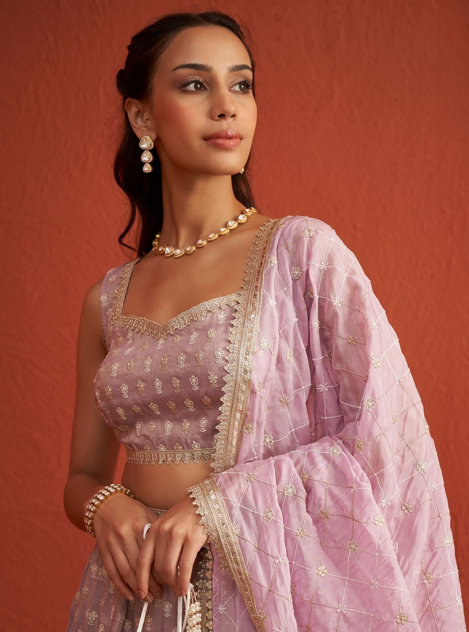 Mulmul Organza Heeriye Lilac Dupatta