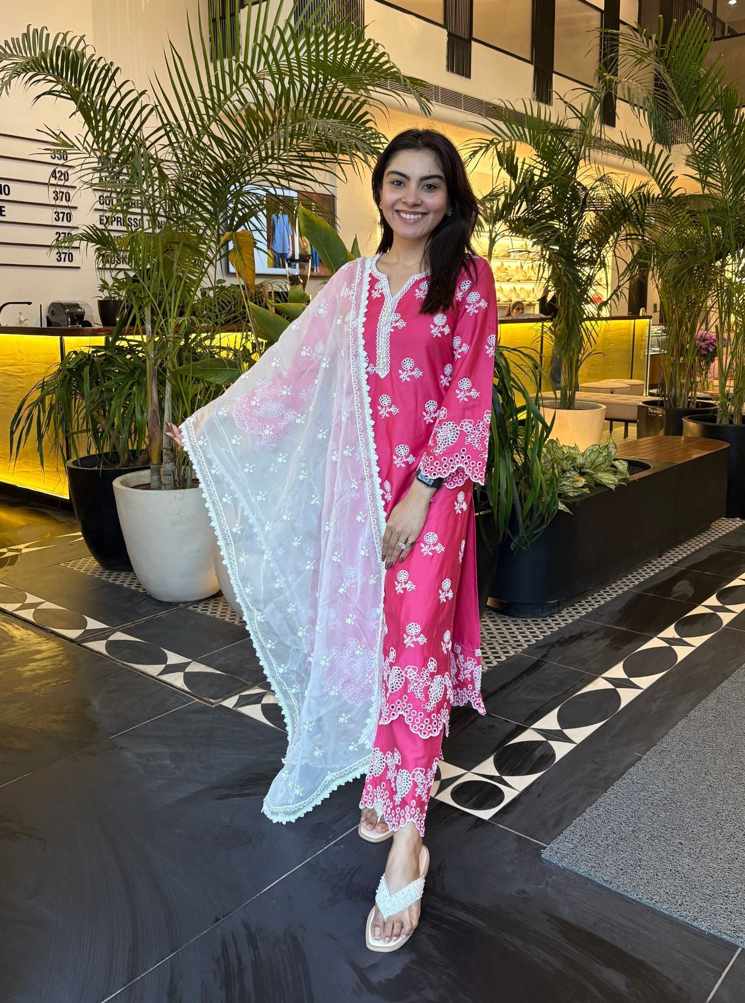 Dahna Pima Satin Fuschia Kurta Set