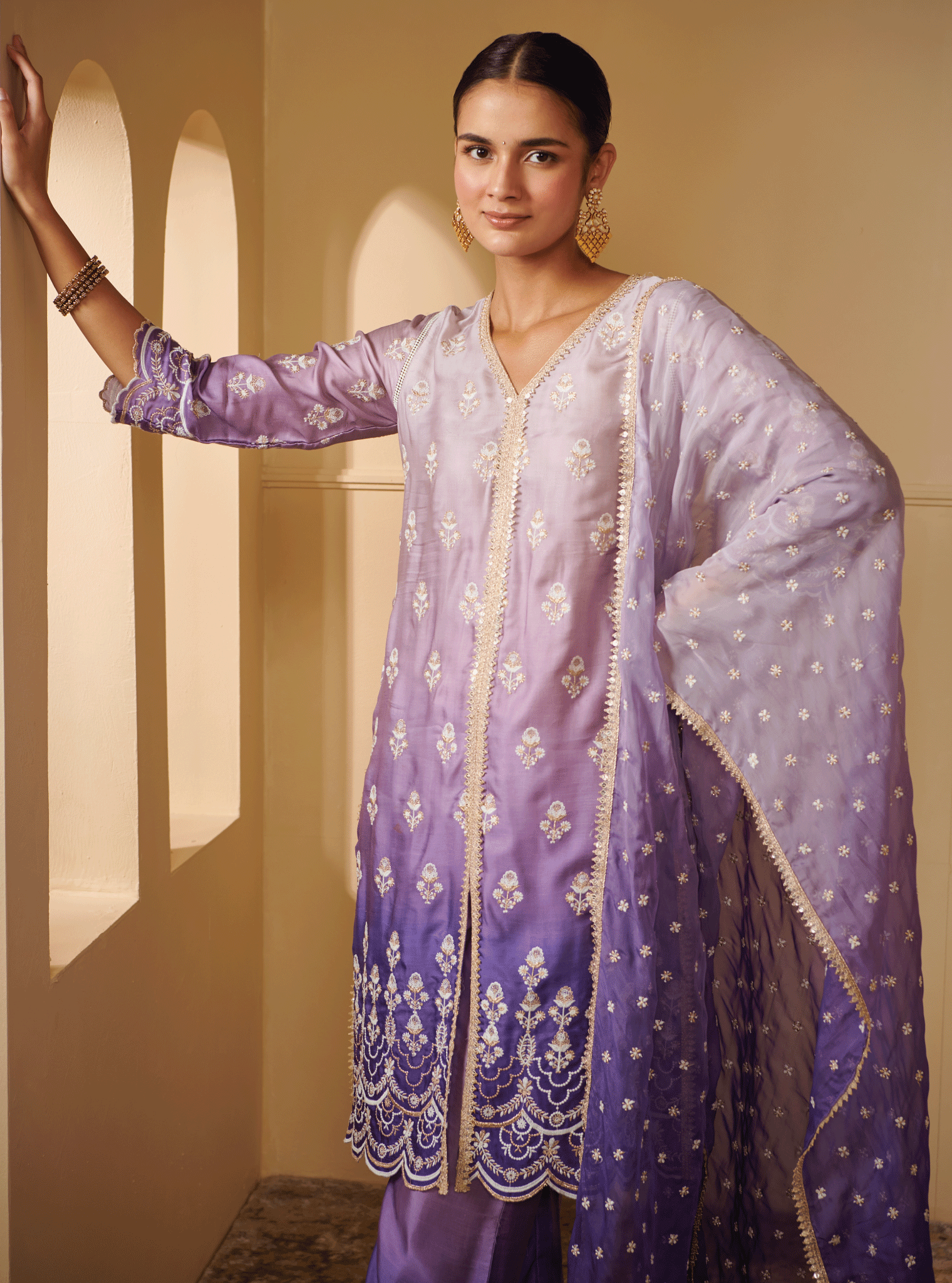 Mulmul Cupro Silk Sidra Purple Kurta With Sidra Purple Pant