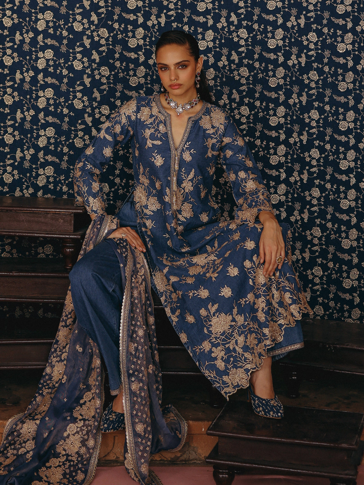 Reet Denim Long Kurta Set