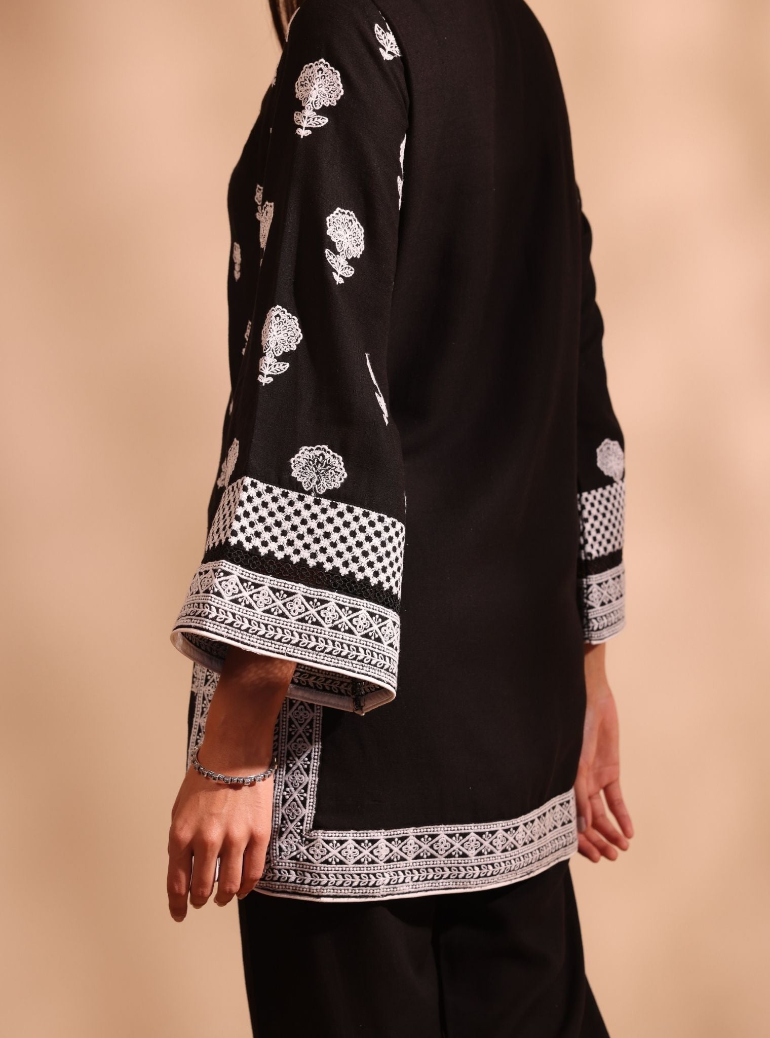 Mulmul Linen Pema Black kurta With Mulmul Linen Pema Black Pant