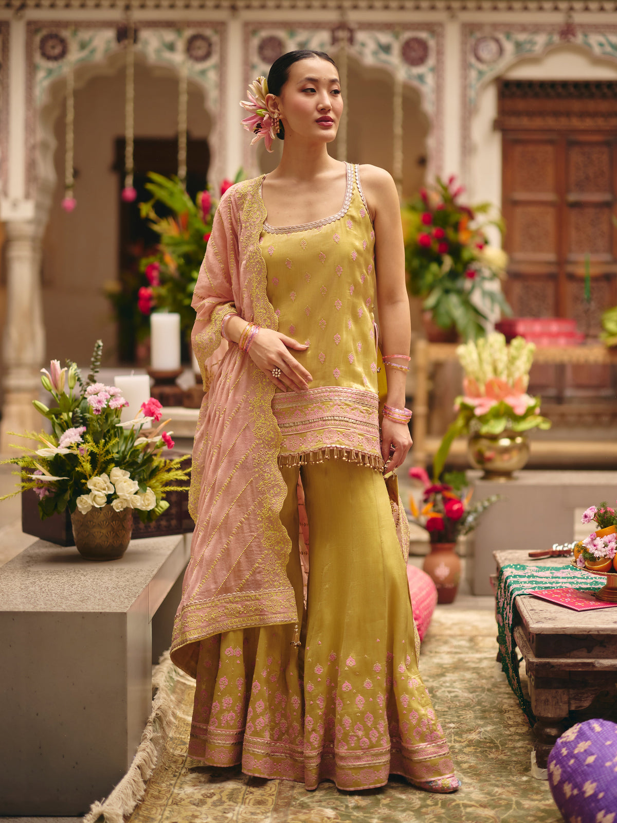 Jugal Bemberg Tissue Lime Kurta Set