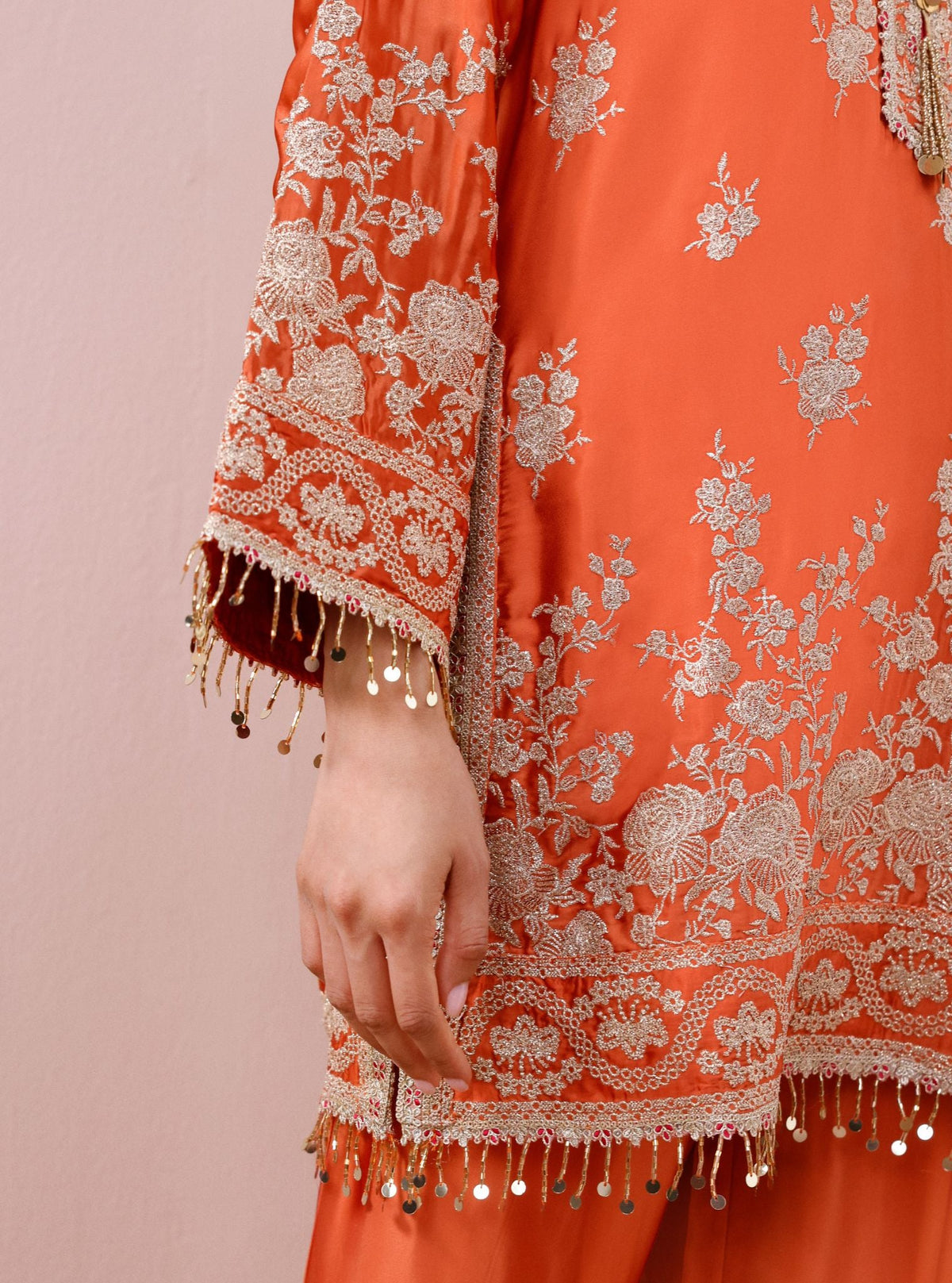 Saaj Cupro Satin Orange Kurta Set