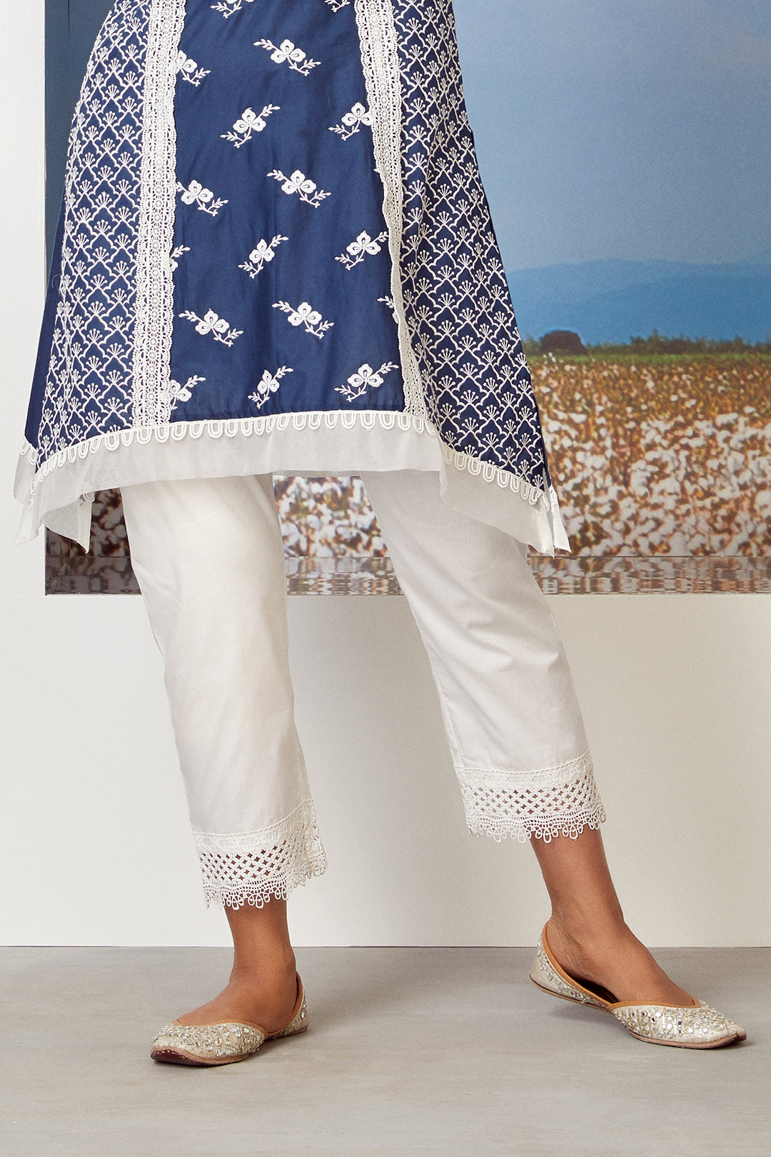 Mulmul Cotton Armada Navy Kurta With Sage White Pyajama