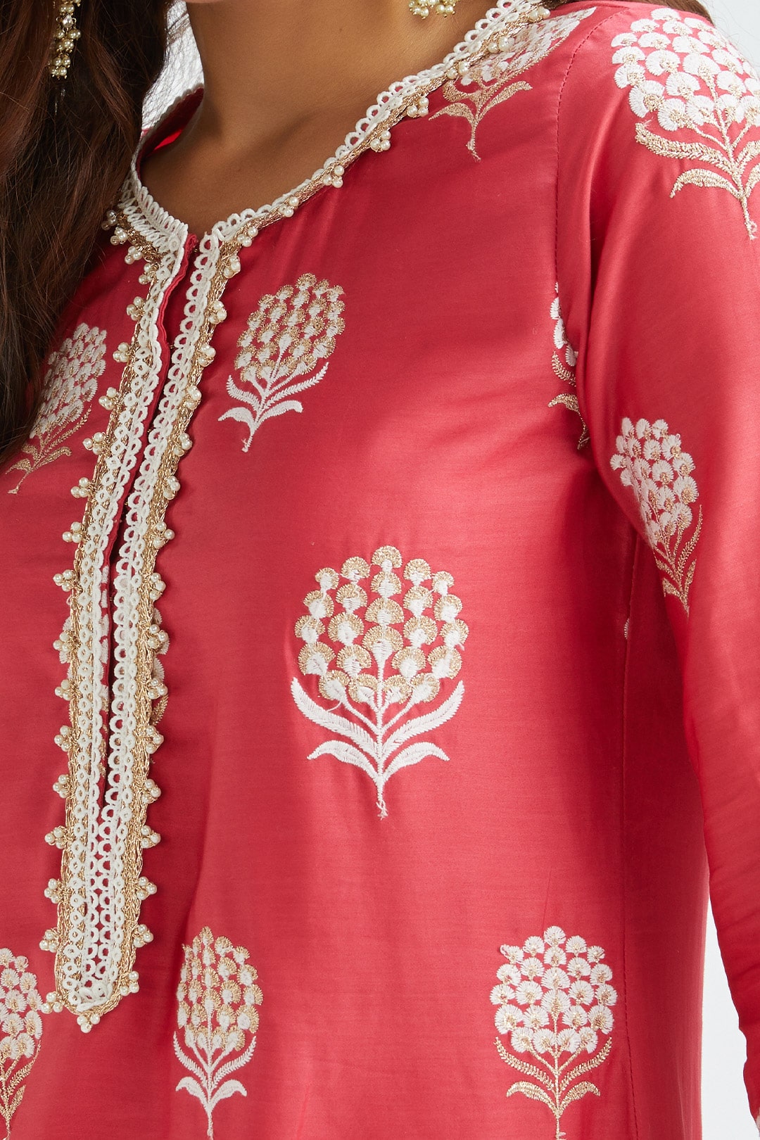 Mulmul Supima satin Amira Red Kurta With Amira Red Pant