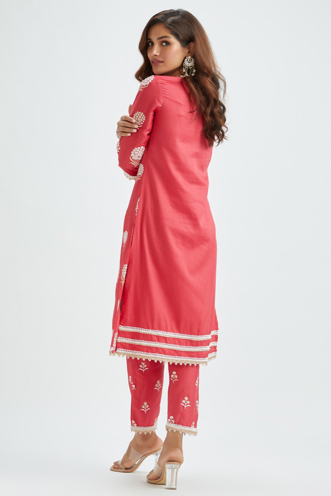 Mulmul Supima satin Amira Red Kurta With Amira Red Pant