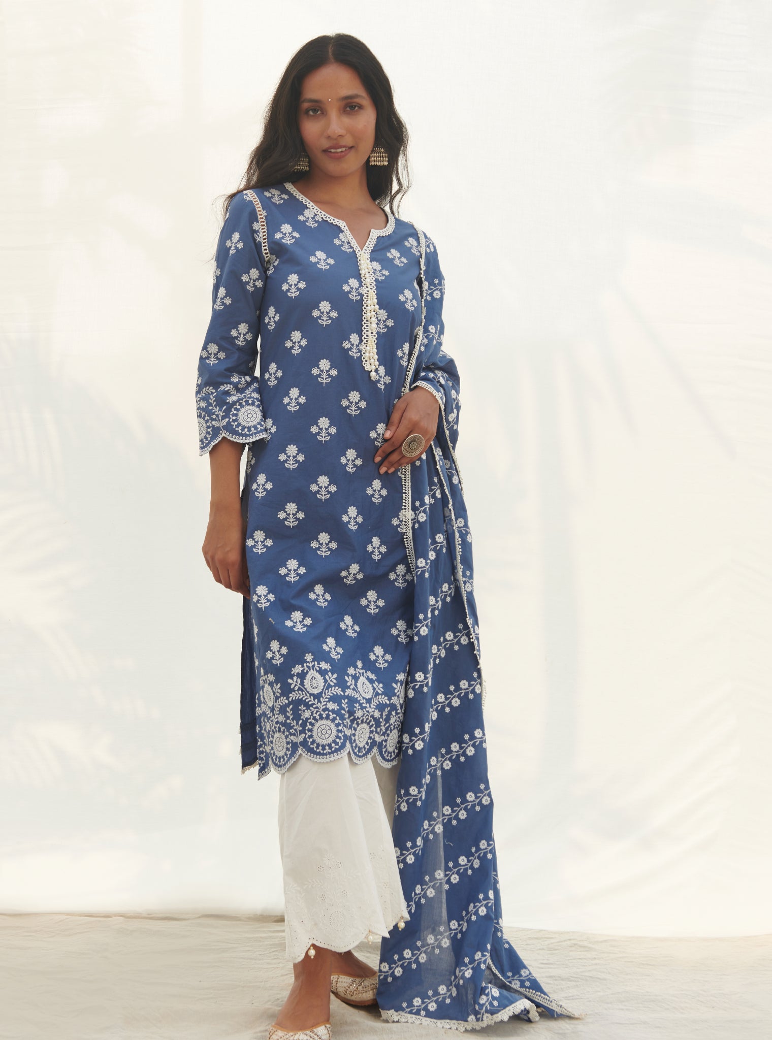 Mulmul Supima Cotton Ambeli Navy Dupatta