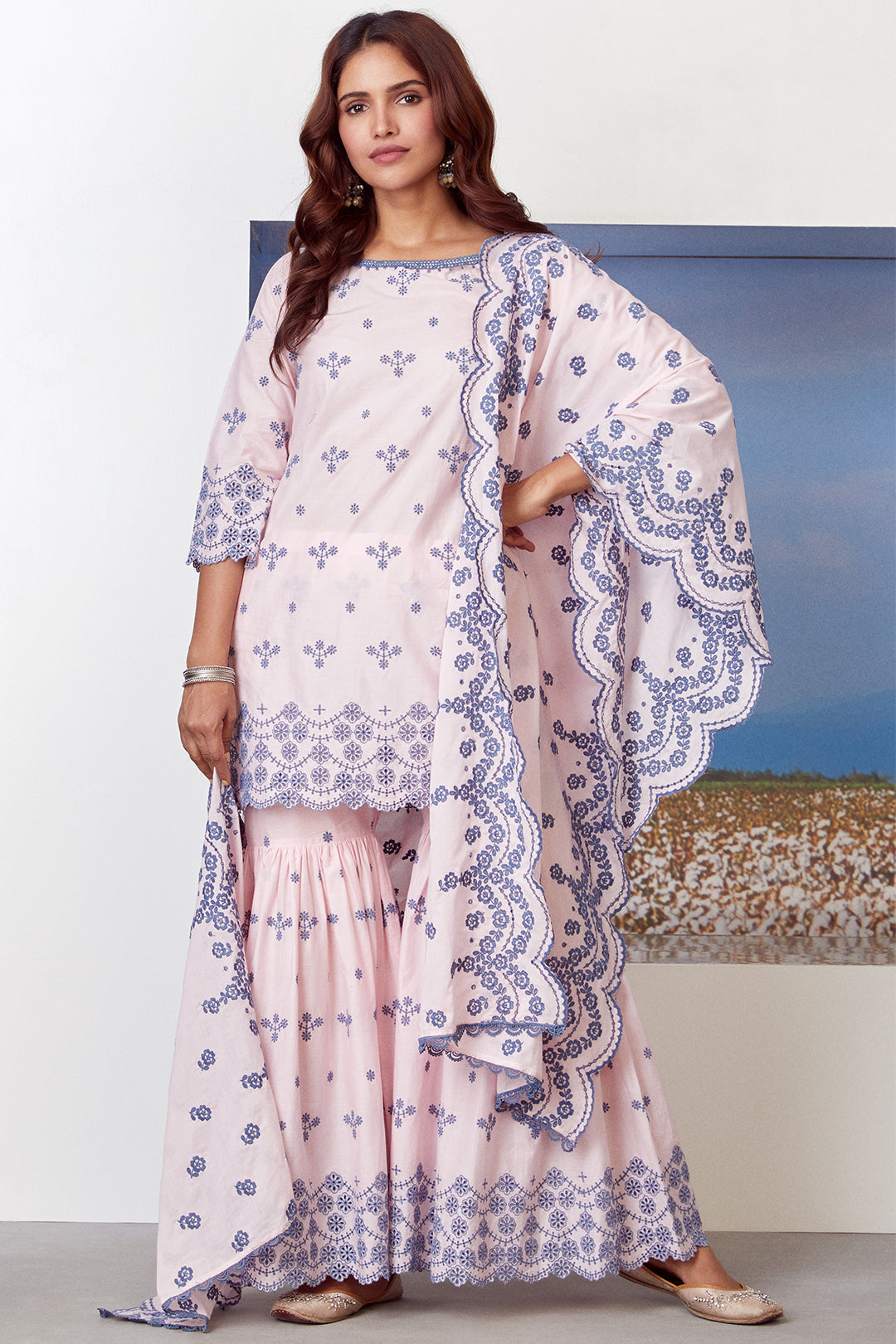 Mulmul Cotton Ashberry Kurta With Ashberry Garara