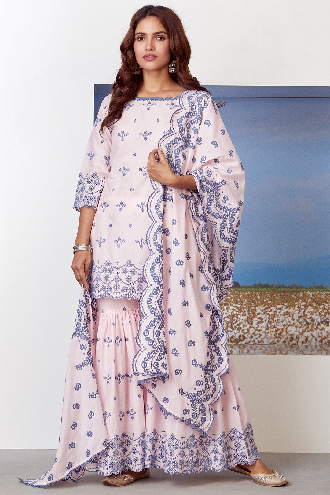 Mulmul Cotton Ashberry Kurta With Ashberry Garara