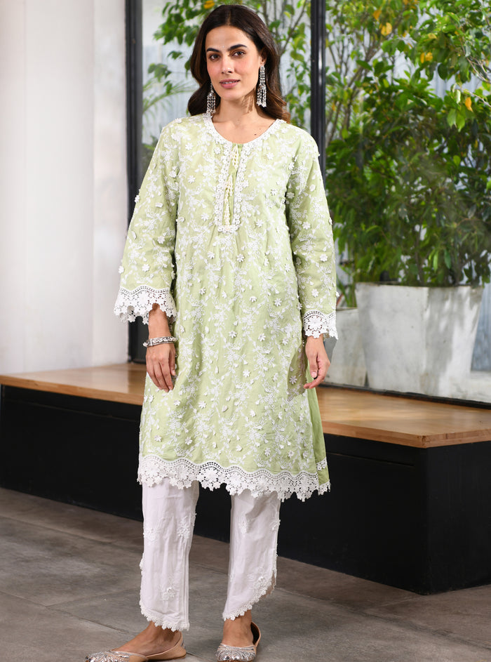 Mulmul Cotton Baybreeze Green Kurta