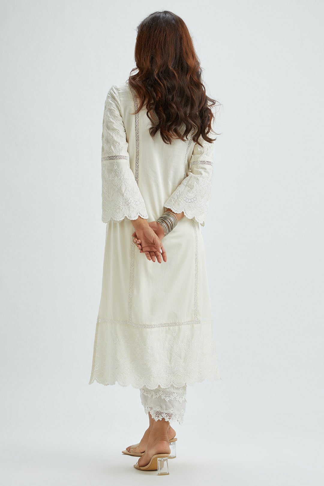 Mulmul Cotton Blair Kurta With Pintuck Organza Pant