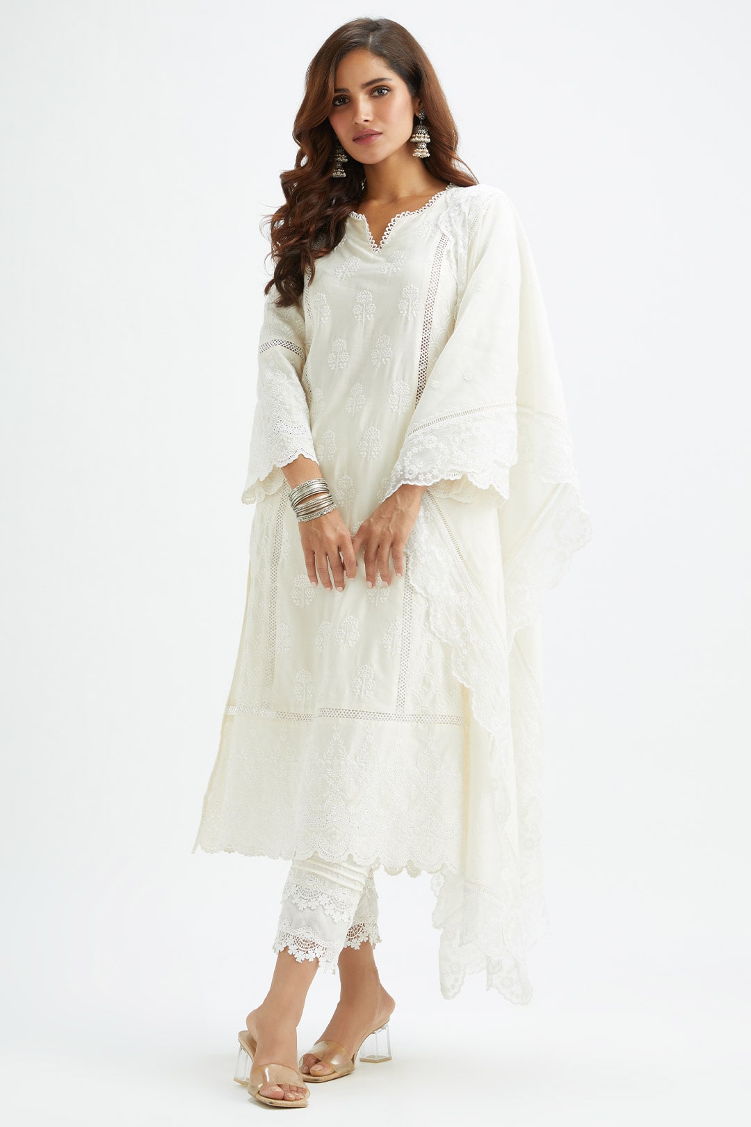 Mulmul Cotton Blair Kurta With Pintuck Organza Pant