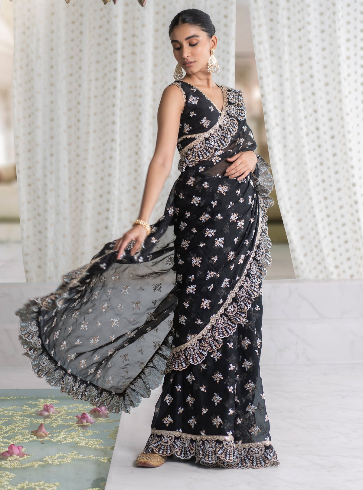 Chandni Organza Black Saree