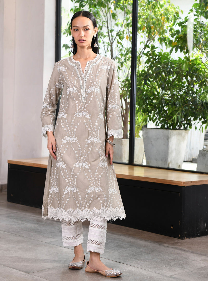 Mulmul Supima Cotton Cindy Kurta Grey