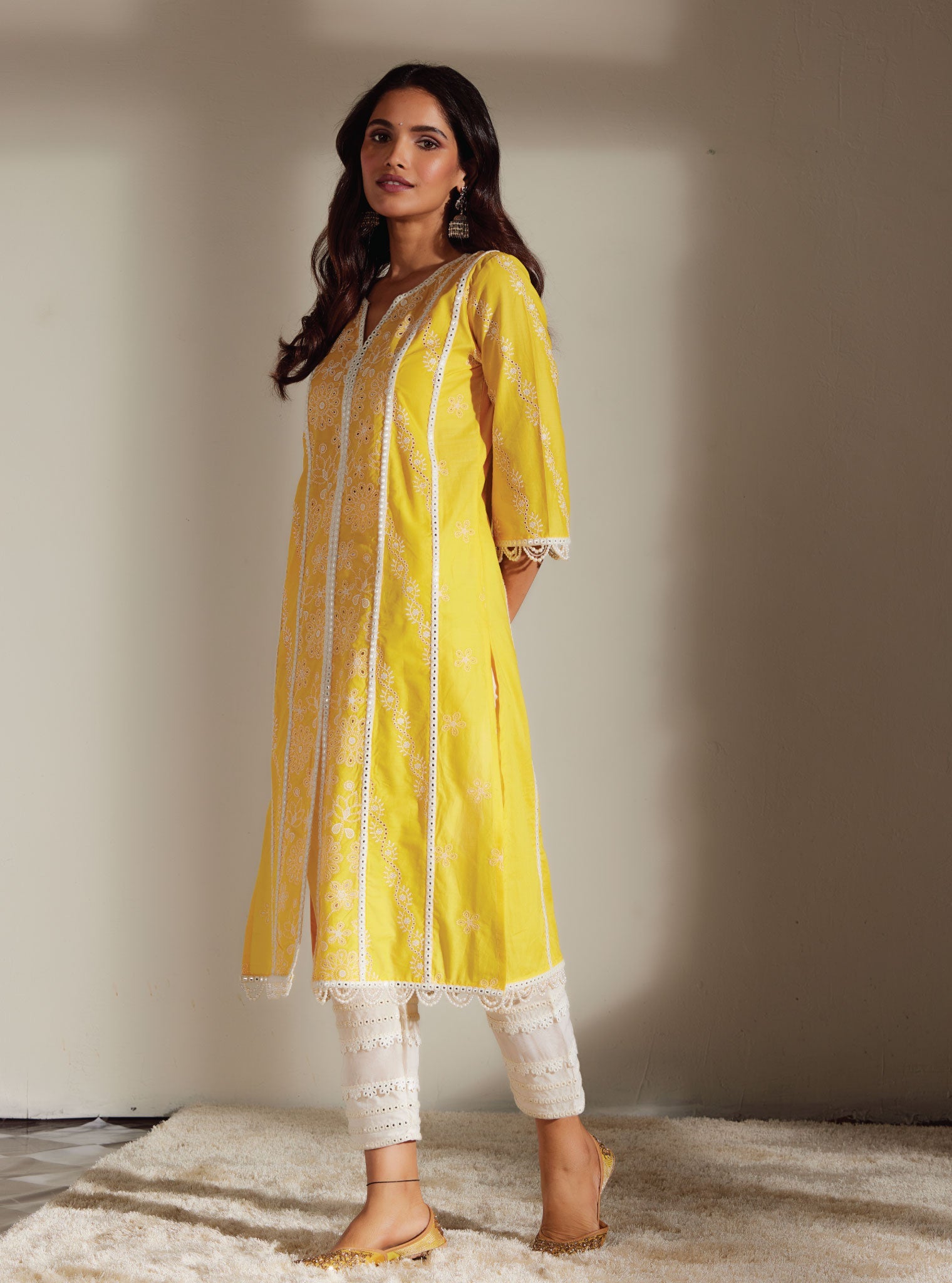 Mulmul Cotton Mirror Gota White Pant