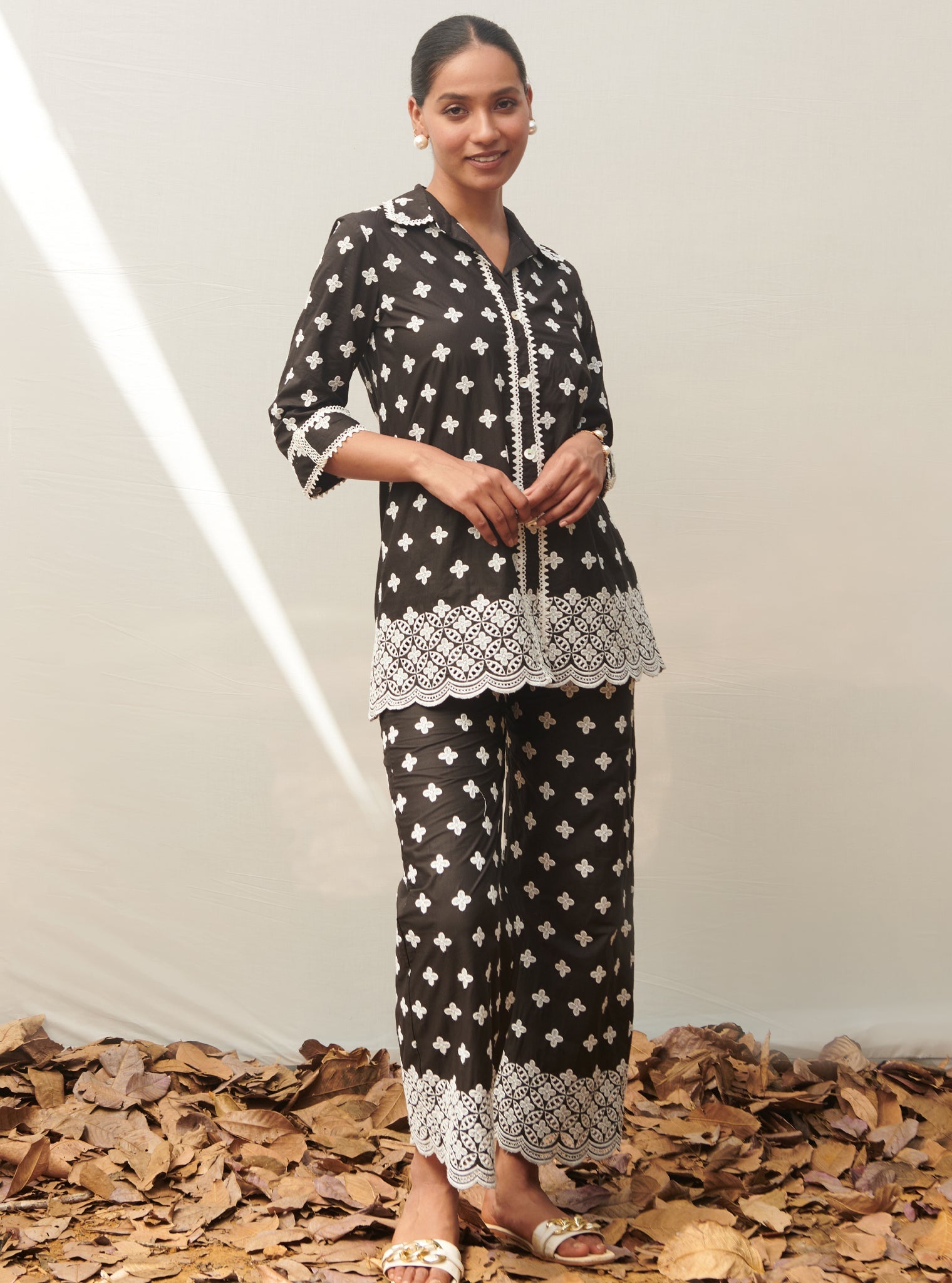 Mulmul Cotton Caspia Black Shirt With Mulmul Cotton Caspia Black Pant