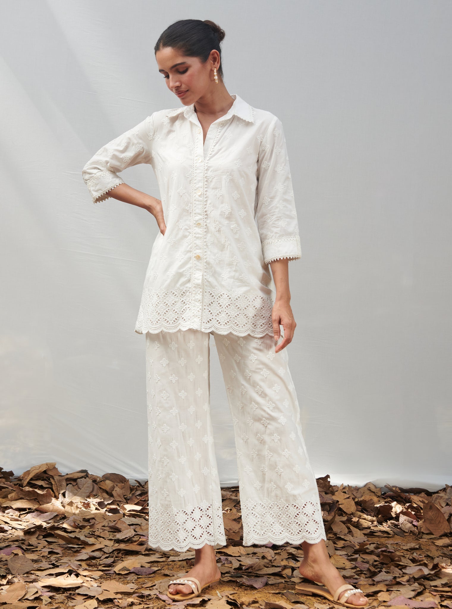 Caspia Cotton White Co-ord Set
