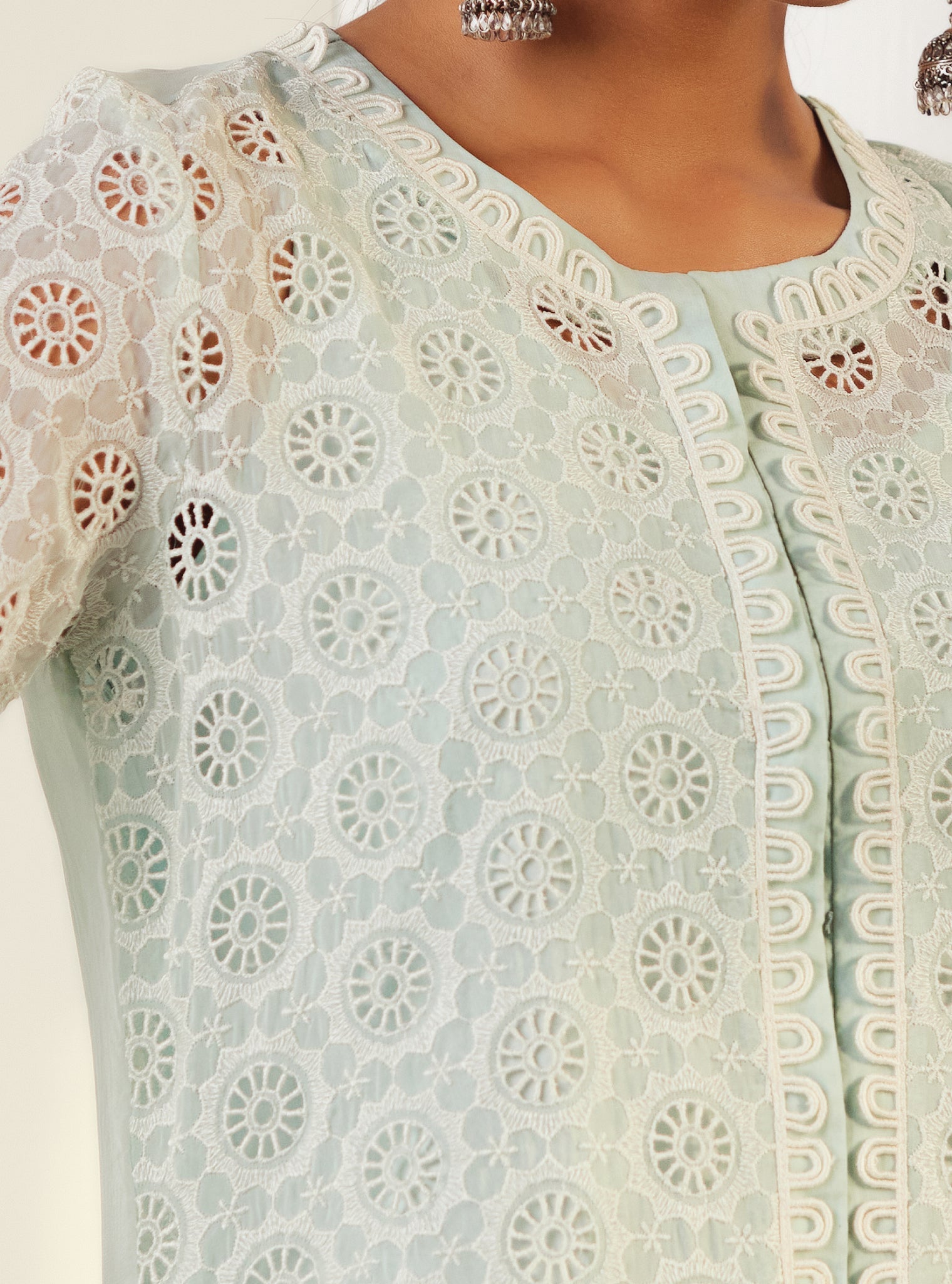 Mulmul Organza Charlotte Light Blue Kurta With Cotton Charlotte Light Blue Pant