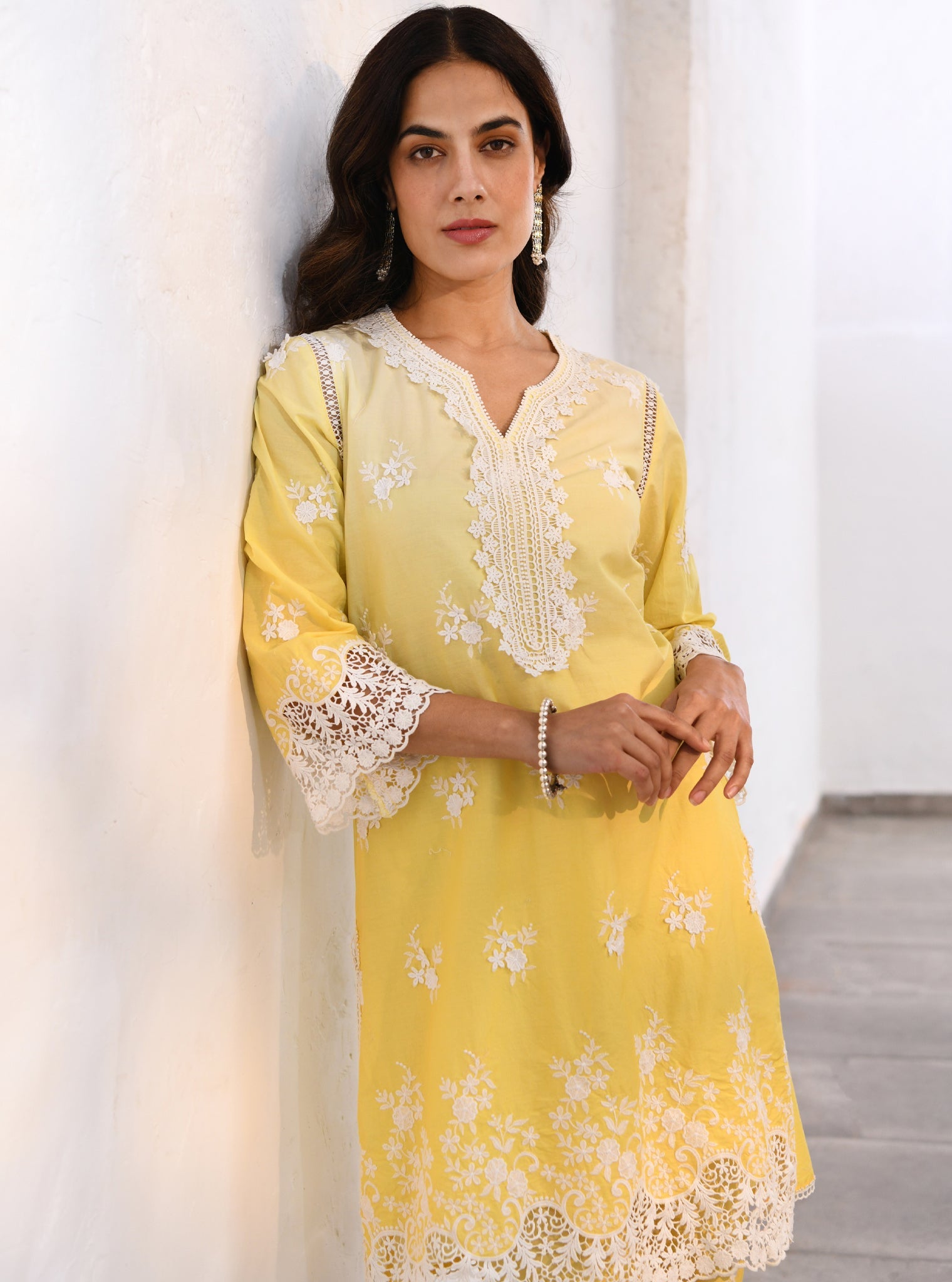 Mulmul Cotton Chapoli Yellow Kurta With Mulmul Cotton Chapoli Yellow Pant