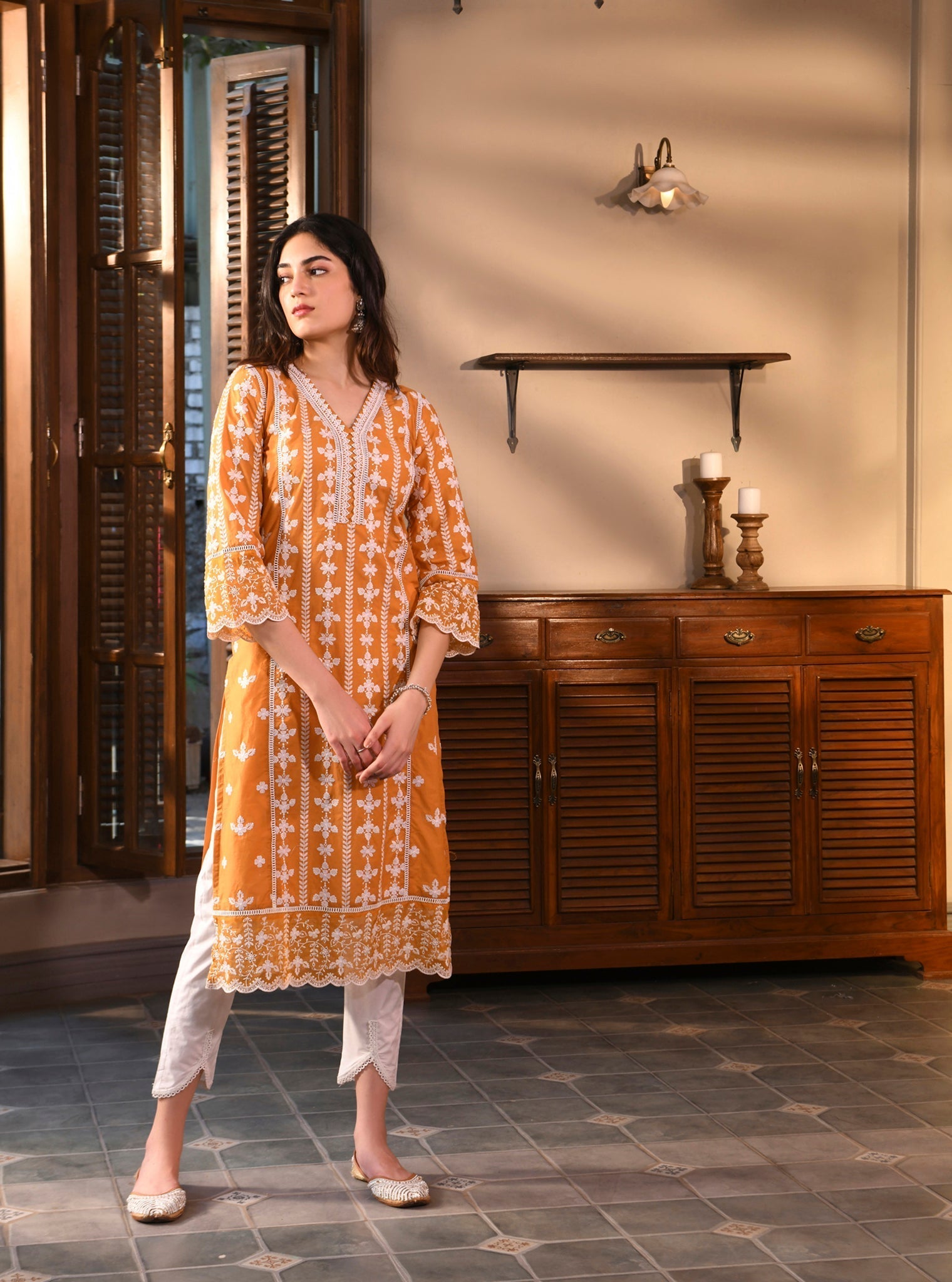 Mulmul Cotton Arpina Orange Kurta