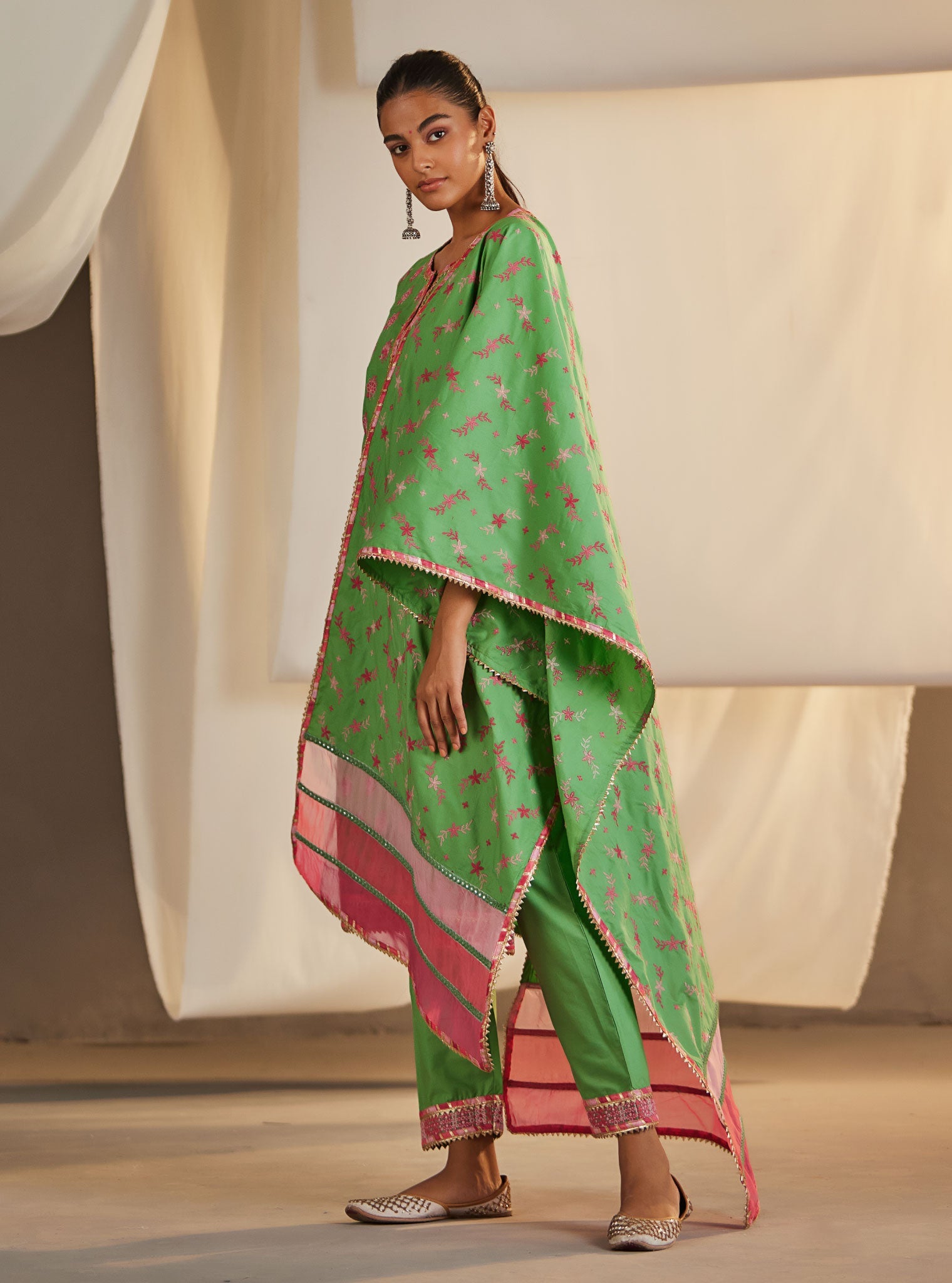 Mulmul Cotton Denise Green Kurta With Denise Green Pant