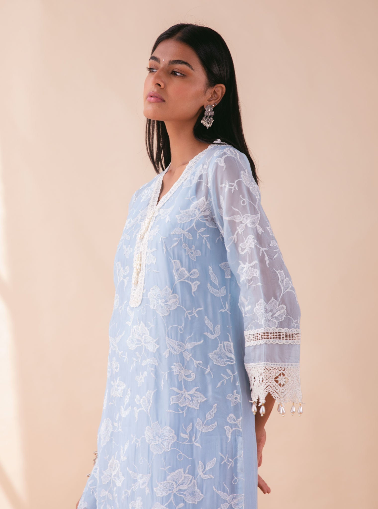 Mulmul Organza Delilah Blue Kurta With Pima Cotton Maisy Blue Pant