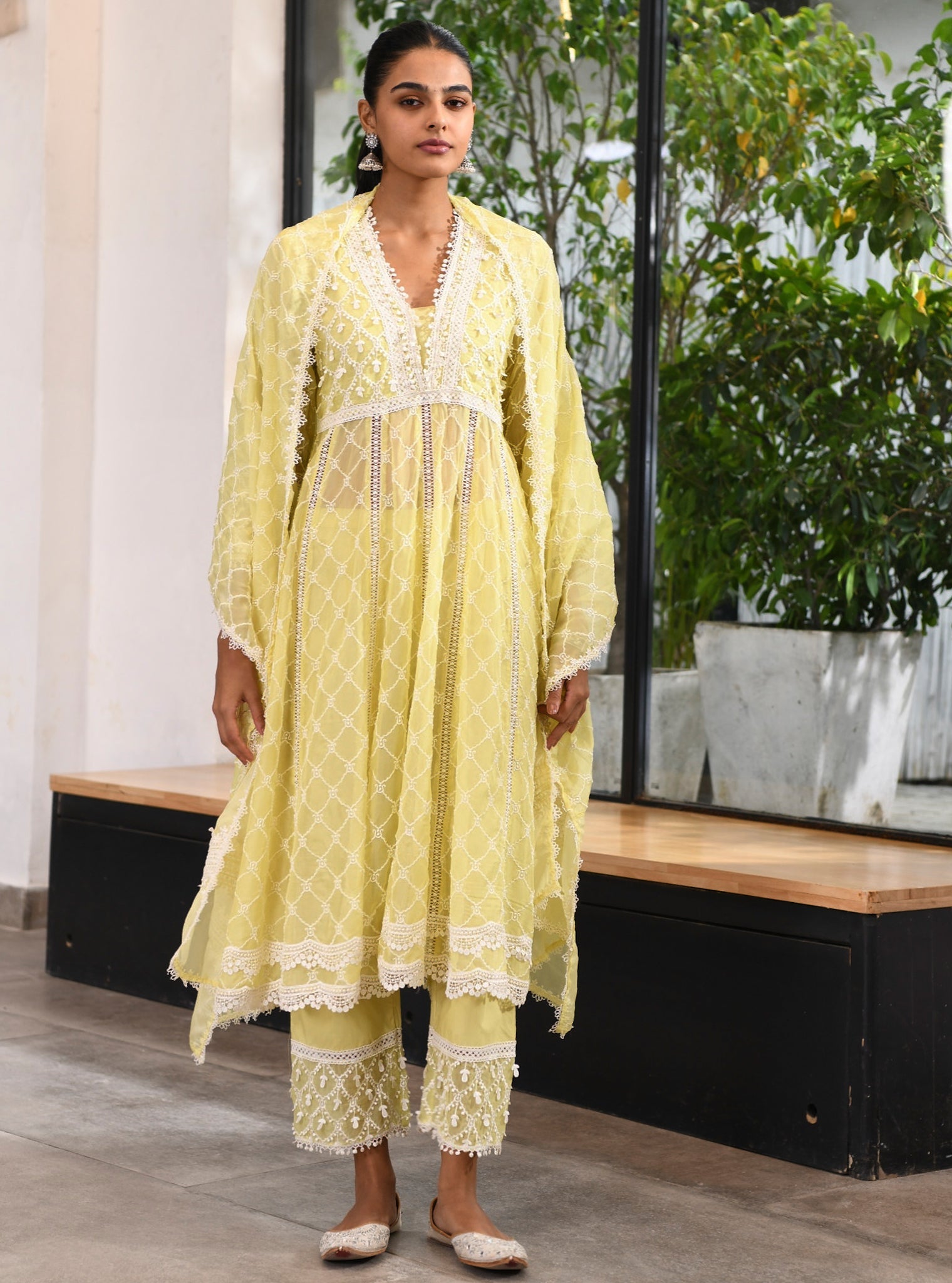 Dori Organza Lime Anarkali Kurta Set